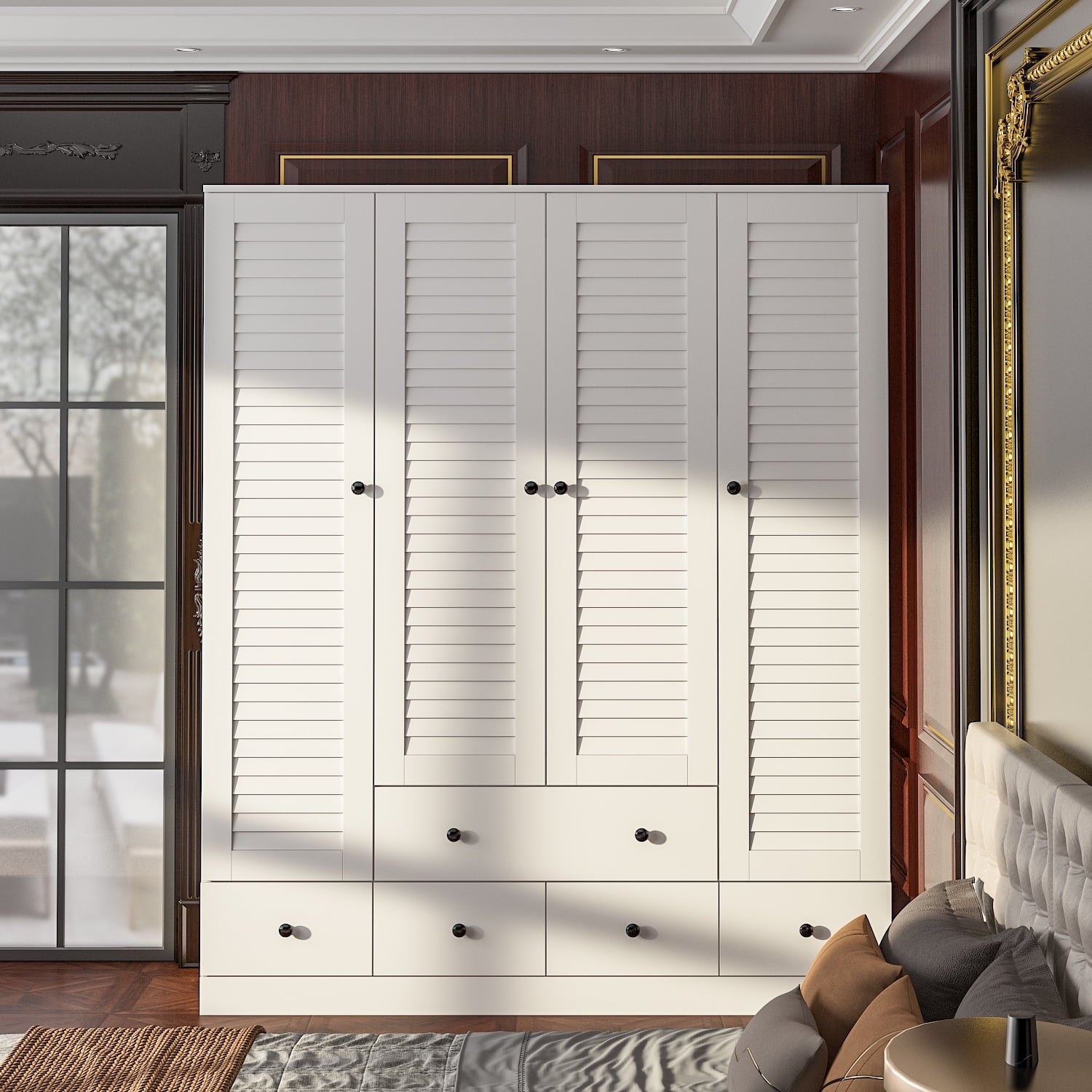 OxyLife 2 Door Wardrobe Armoire, White Closet Storage Organizer with Drawers and Shelves