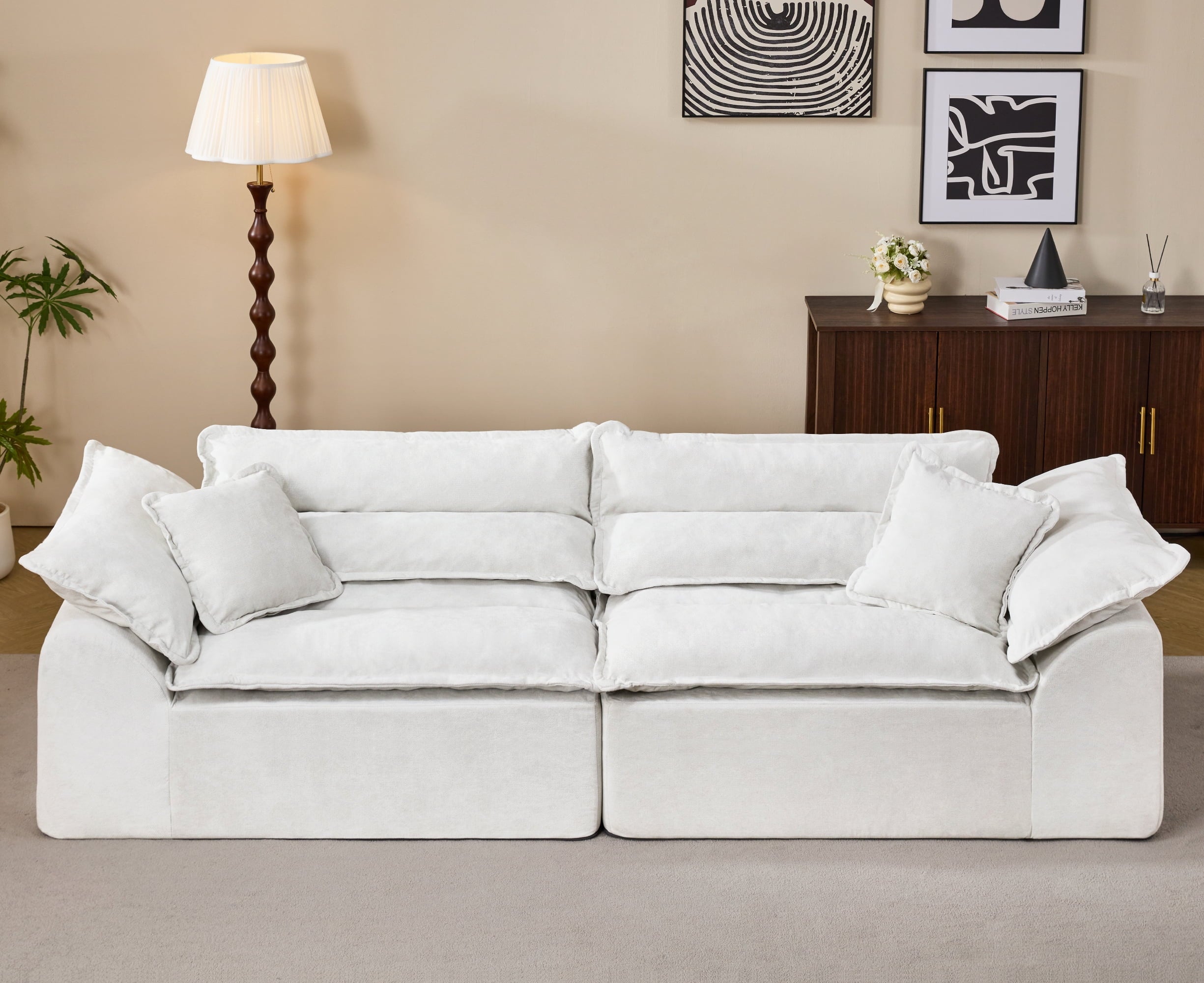 2-Seater Modular Sectional Sofa, Comfy Loveseat with Throw, Deep Seat Memory Foam Small Couches for Small Space, Living Room Apartment, Dark Grey