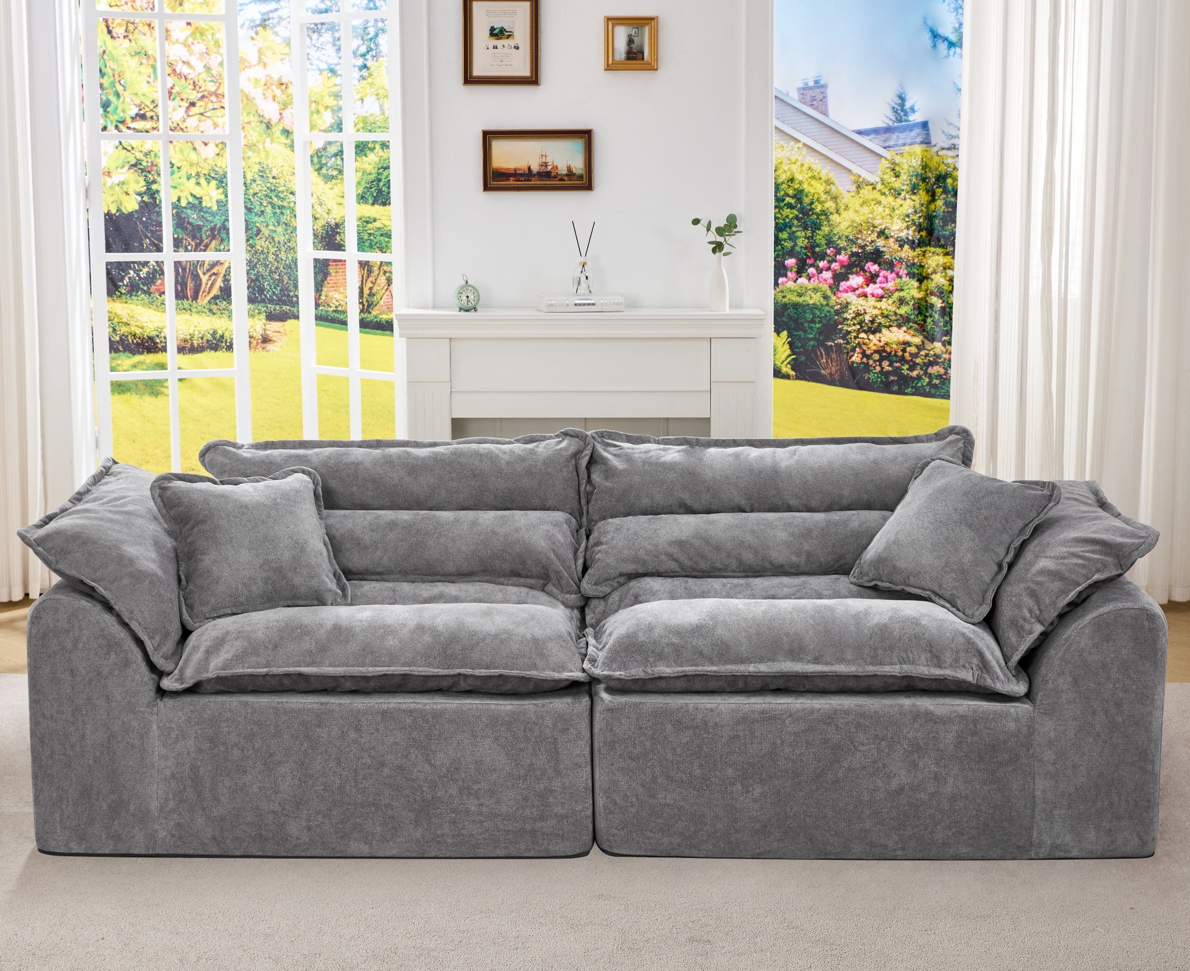 2-Seater Modular Sectional Sofa, Comfy Loveseat with Throw, Deep Seat Memory Foam Small Couches for Small Space, Living Room Apartment, Dark Grey