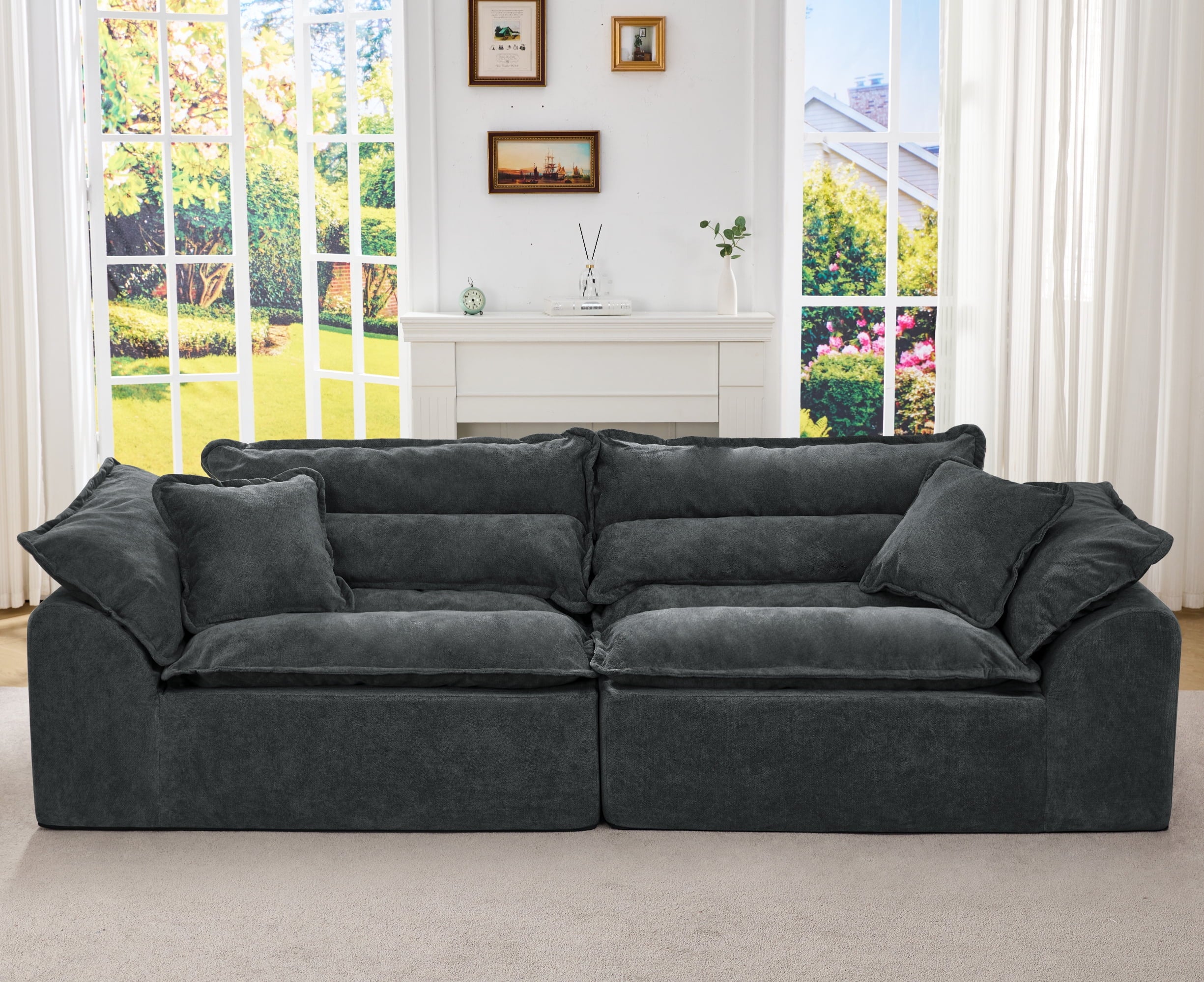 2-Seater Modular Sectional Sofa, Comfy Loveseat with Throw, Deep Seat Memory Foam Small Couches for Small Space, Living Room Apartment, Dark Grey
