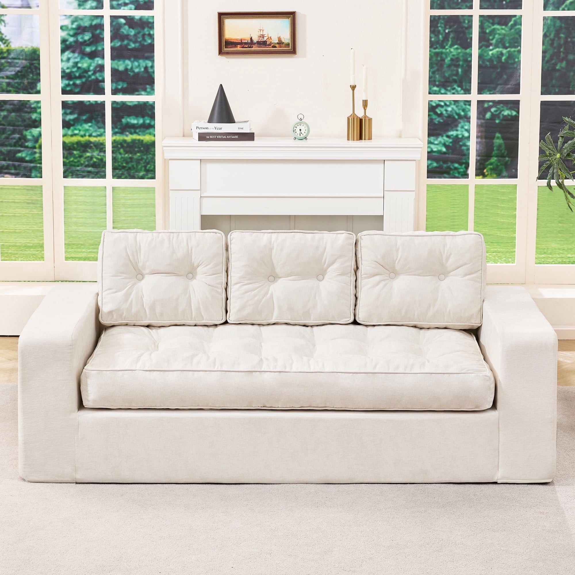 Hobestluk 3-Seater Sofa Boneless Couch with Tufted Button Design 2 in 1 Comfy Cloud Couch Oversized Sofa for Living Room Bedroom Apartment or Office (Grey, 3 Seater)