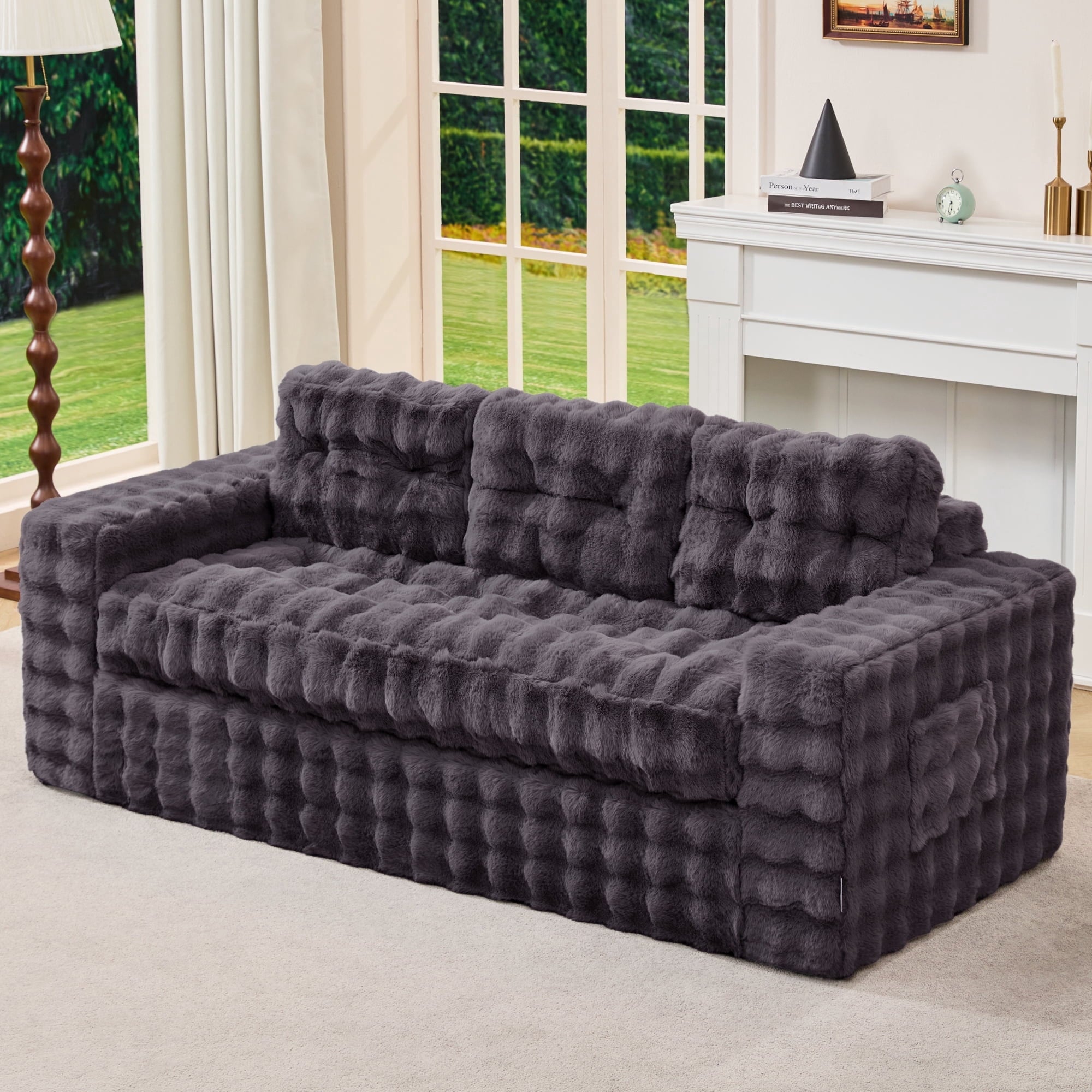 Hobestluk 3-Seater Sofa Boneless Couch with Tufted Button Design 2 in 1 Comfy Cloud Couch Oversized Sofa for Living Room Bedroom Apartment or Office (Grey, 3 Seater)
