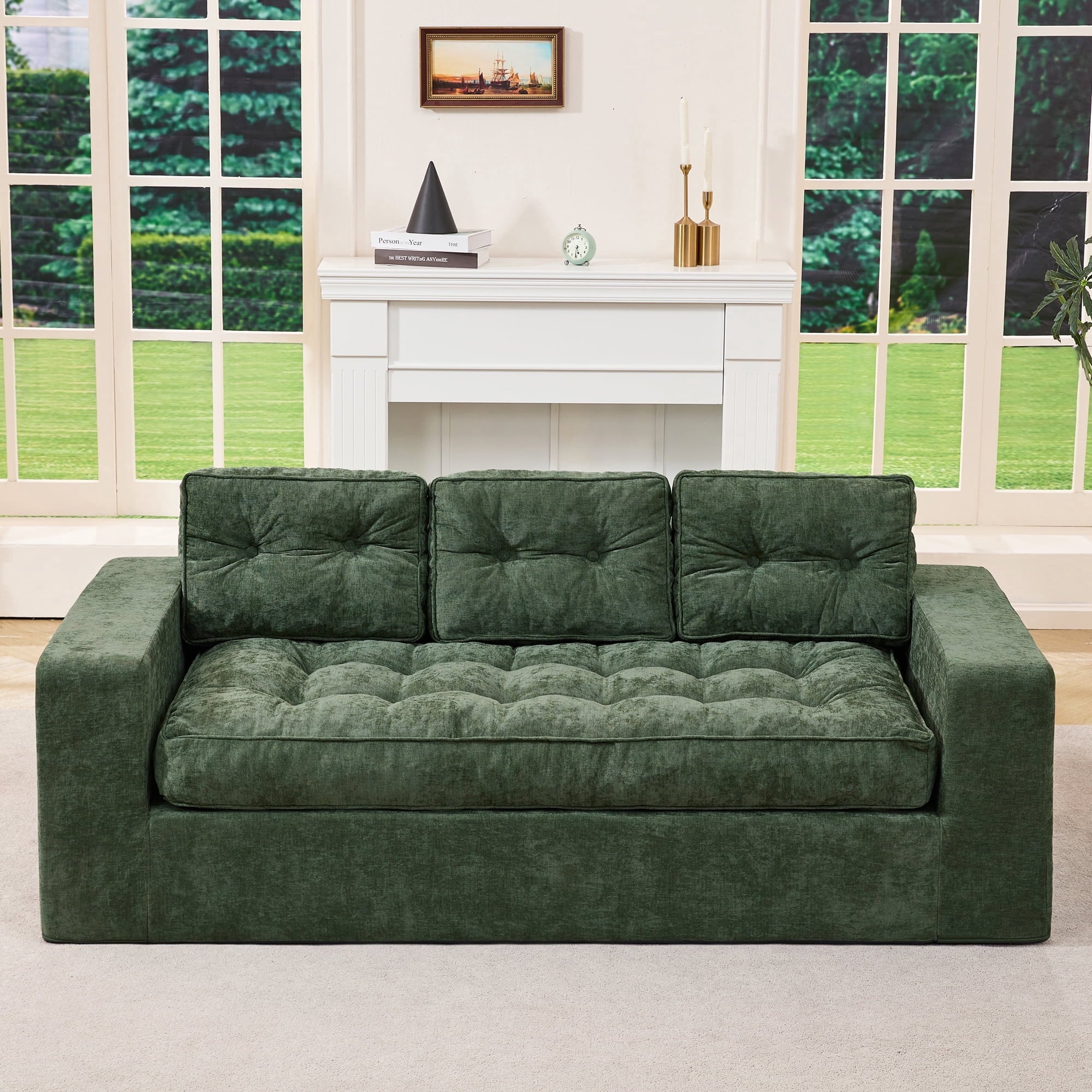 Hobestluk 3-Seater Sofa Boneless Couch with Tufted Button Design 2 in 1 Comfy Cloud Couch Oversized Sofa for Living Room Bedroom Apartment or Office (Grey, 3 Seater)