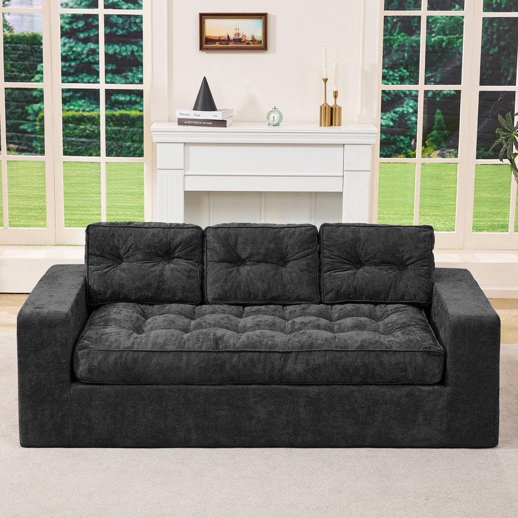 Hobestluk 3-Seater Sofa Boneless Couch with Tufted Button Design 2 in 1 Comfy Cloud Couch Oversized Sofa for Living Room Bedroom Apartment or Office (Grey, 3 Seater)
