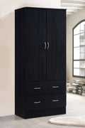 Hodedah 2-Door Armoire with 2-Drawers and Clothing Rod in Black