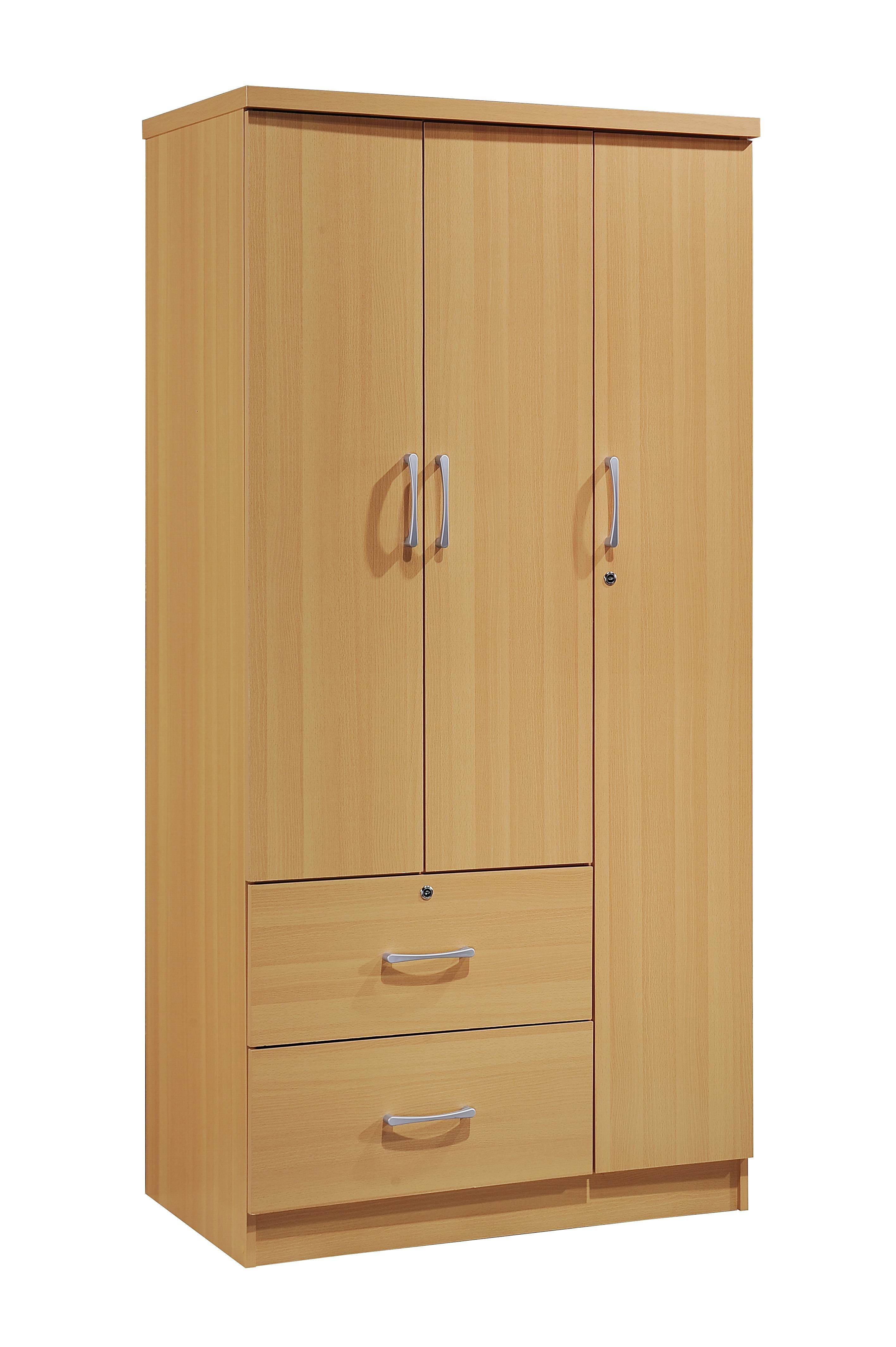 Hodedah 3 Door Bedroom Armoire with Drawers, White Finish
