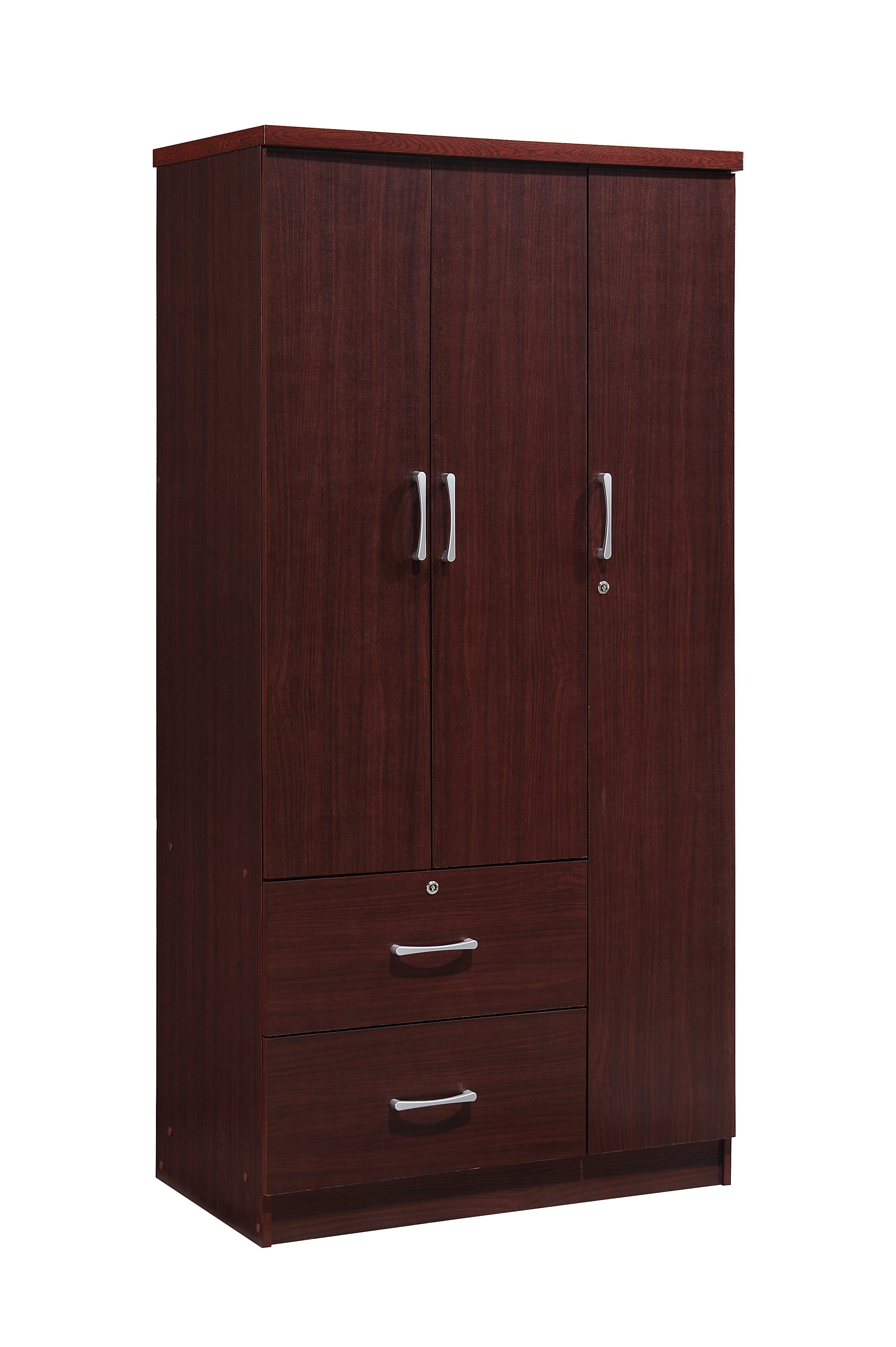 Hodedah 3 Door Bedroom Armoire with Drawers, White Finish