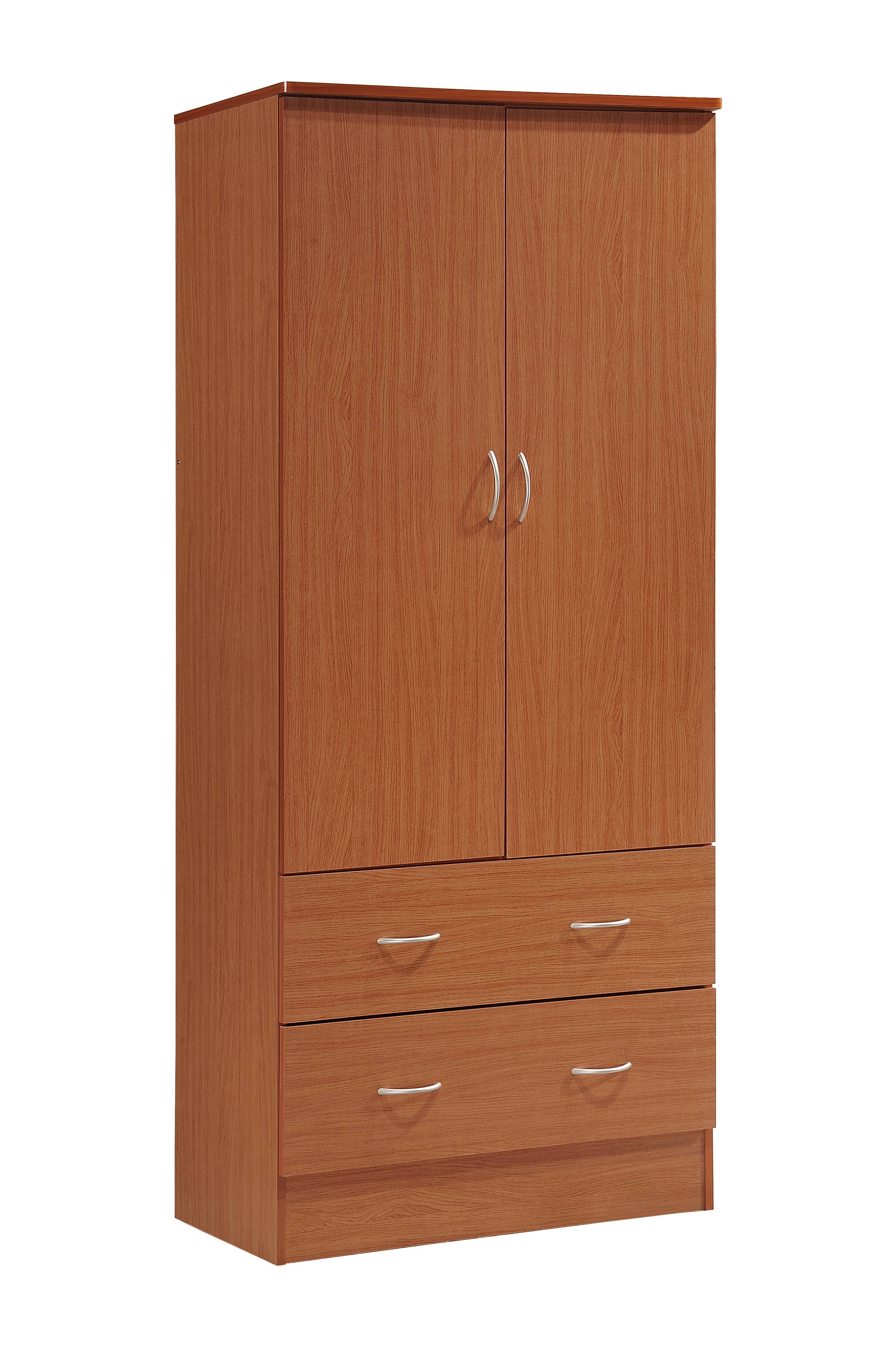 Hodedah 2-Door Armoire with 2-Drawers and Clothing Rod in Black