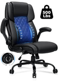 Hoffree Big and Tall Office Chair, 500lbs Executive Desk Chair with Adjustable Lumbar Support Ergonomic Computer Leather Chair with Padded Flip-up Arms for Home Office
