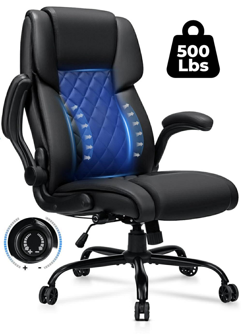 Hoffree Big and Tall Office Chair, 500lbs Executive Desk Chair with Adjustable Lumbar Support Ergonomic Computer Leather Chair with Padded Flip-up Arms for Home Office