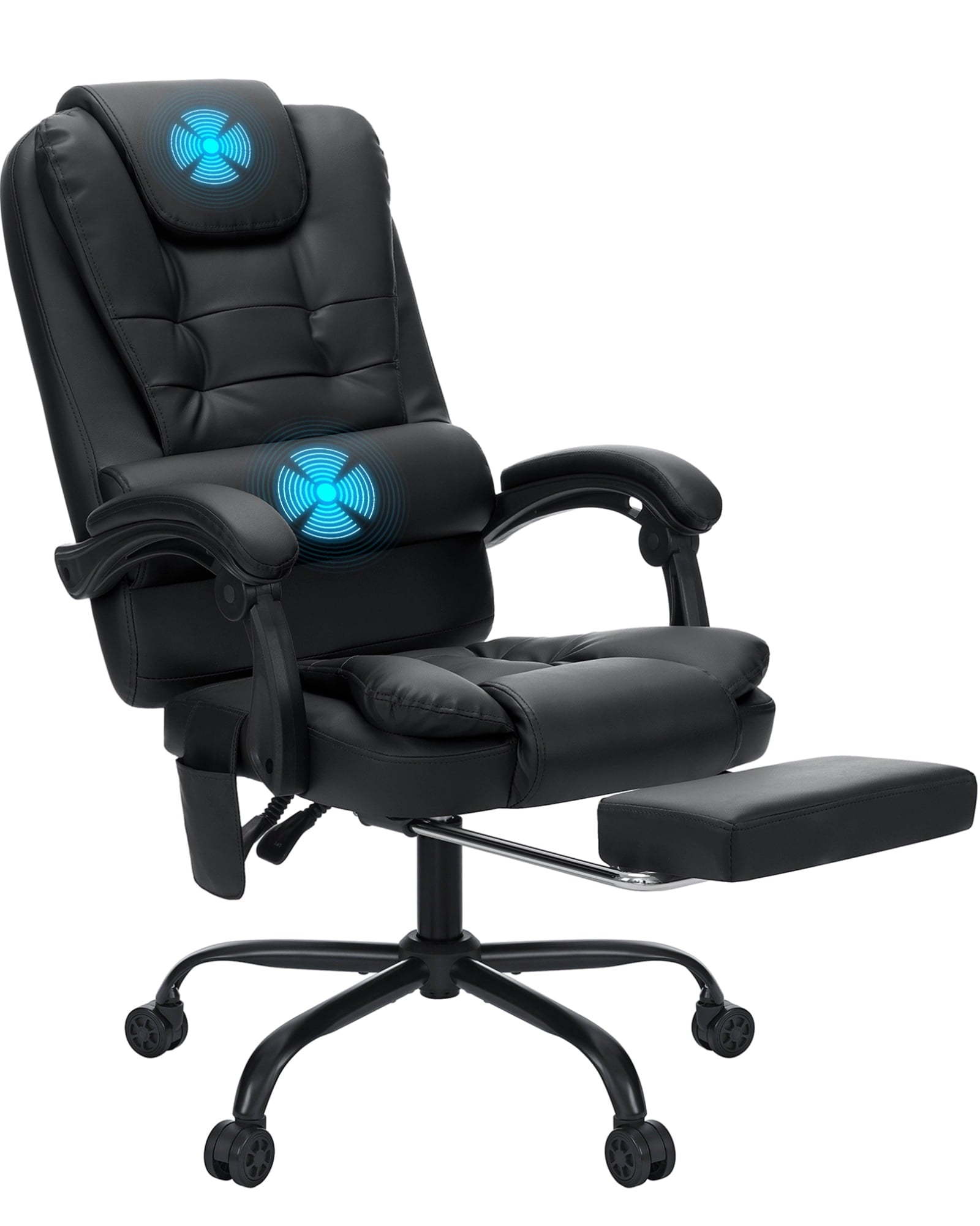 Hoffree Executive Office Chair Massage and Footrest Ergonomic Computer Desk Chair Reclining High Back Leather Office Chair Lumbar Back Support Swivel Rolling for Home Office Black