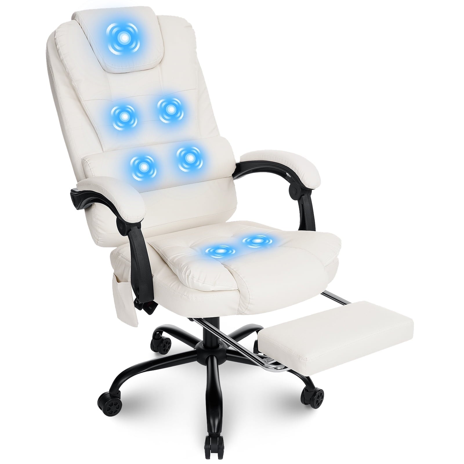 Hoffree Executive Office Chair Massage and Footrest Ergonomic Computer Desk Chair Reclining High Back Leather Office Chair Lumbar Back Support Swivel Rolling for Home Office Black