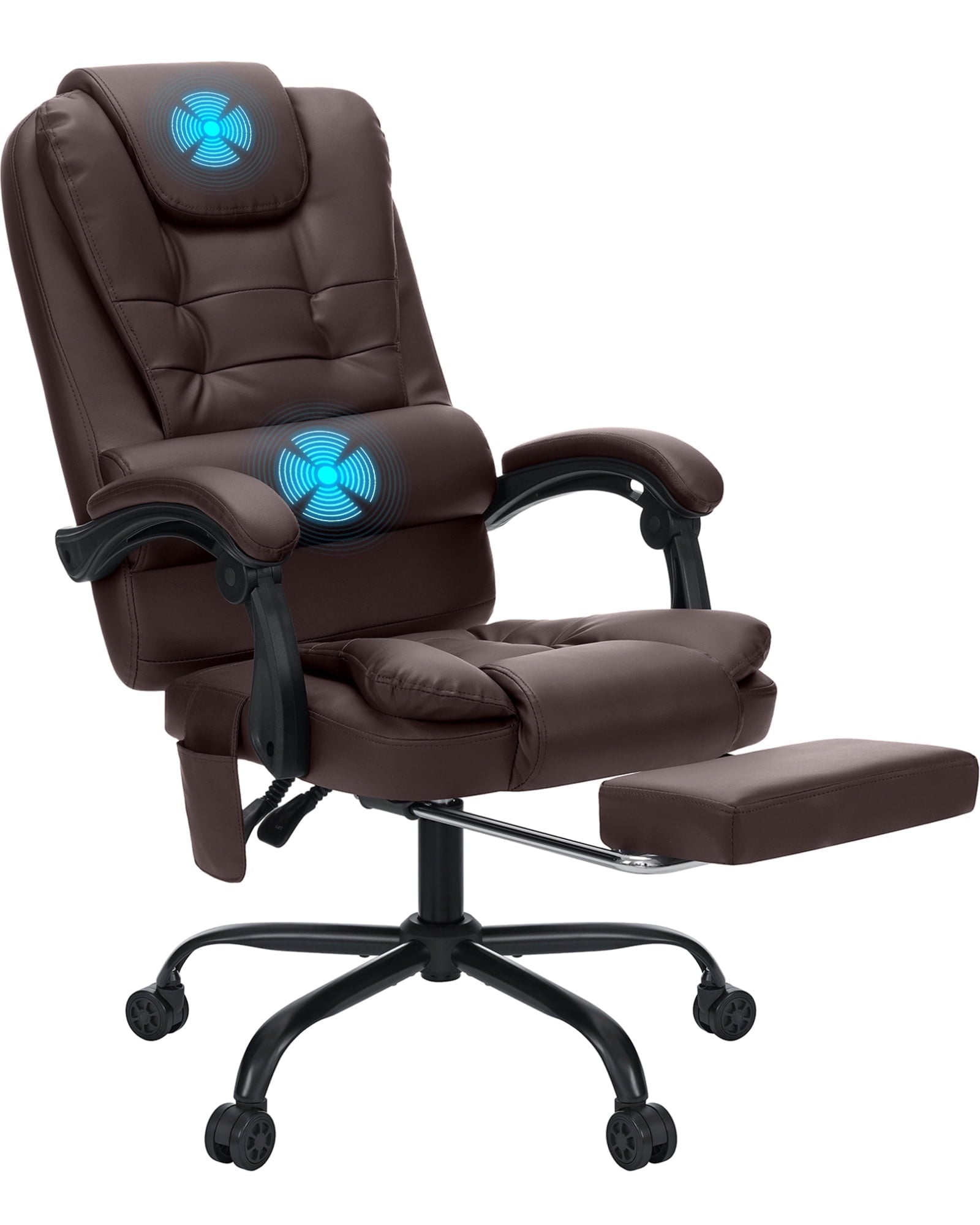Hoffree Executive Office Chair Massage and Footrest Ergonomic Computer Desk Chair Reclining High Back Leather Office Chair Lumbar Back Support Swivel Rolling for Home Office Black