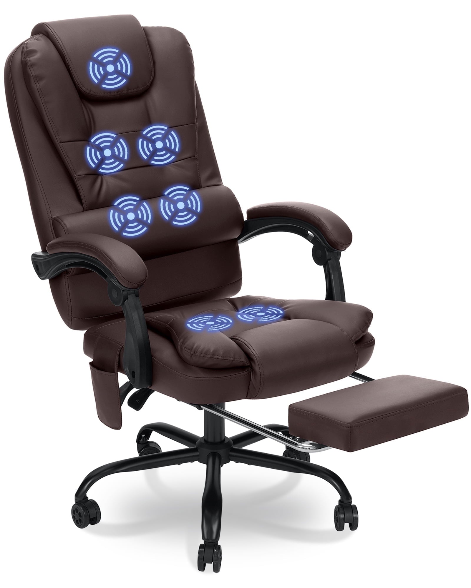 Hoffree Executive Office Chair Massage and Footrest Ergonomic Computer Desk Chair Reclining High Back Leather Office Chair Lumbar Back Support Swivel Rolling for Home Office Black