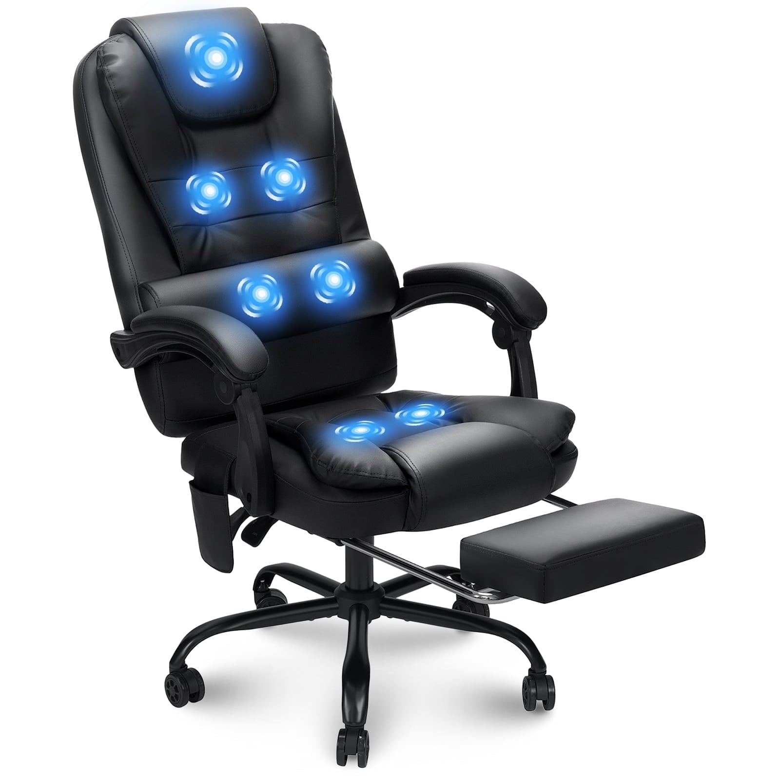 Hoffree Executive Office Chair Massage and Footrest Ergonomic Computer Desk Chair Reclining High Back Leather Office Chair Lumbar Back Support Swivel Rolling for Home Office Black