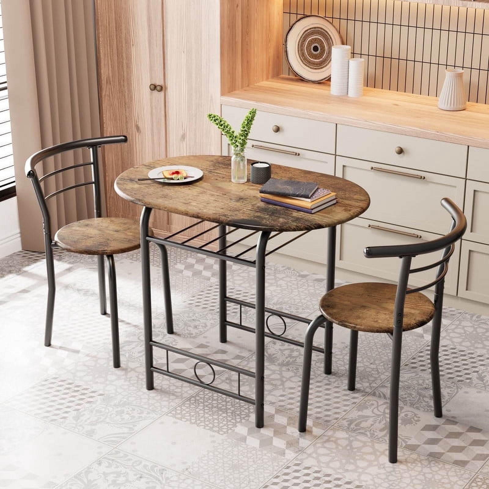 Homall 3 Piece Wood and Metal Dining Table Set, Small Dining Table for 2, Modern Dining Set for Living Room, Dining Room, Kitchen, Black