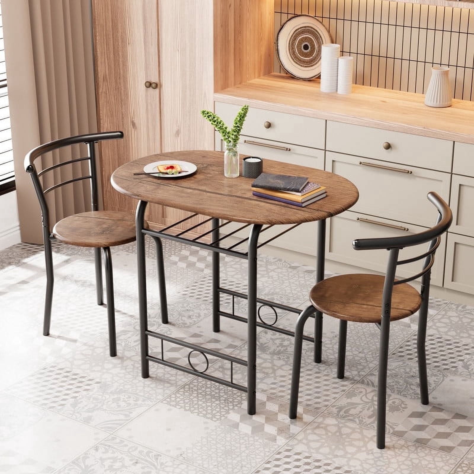 Homall 3 Piece Wood and Metal Dining Table Set, Small Dining Table for 2, Modern Dining Set for Living Room, Dining Room, Kitchen, Black