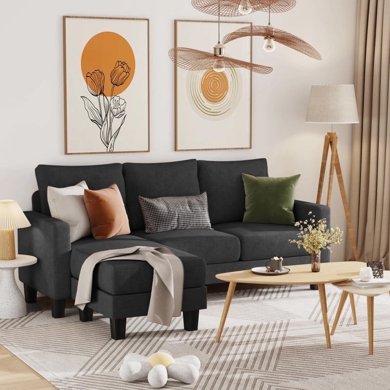 Homall Convertible Sectional Sofa Couch, Modern Linen Fabric L-Shaped Couch 3-Seat Sofa Sectional with Reversible Chaise for Small Living Room, Apartment and Small Space, Light Gray