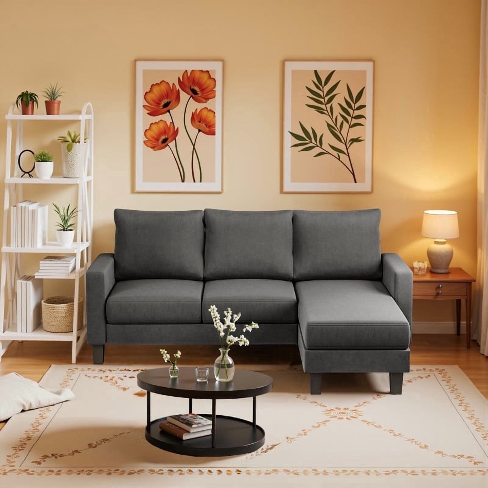 Homall Convertible Sectional Sofa Couch, Modern Linen Fabric L-Shaped Couch 3-Seat Sofa Sectional with Reversible Chaise for Small Living Room, Apartment and Small Space, Light Gray