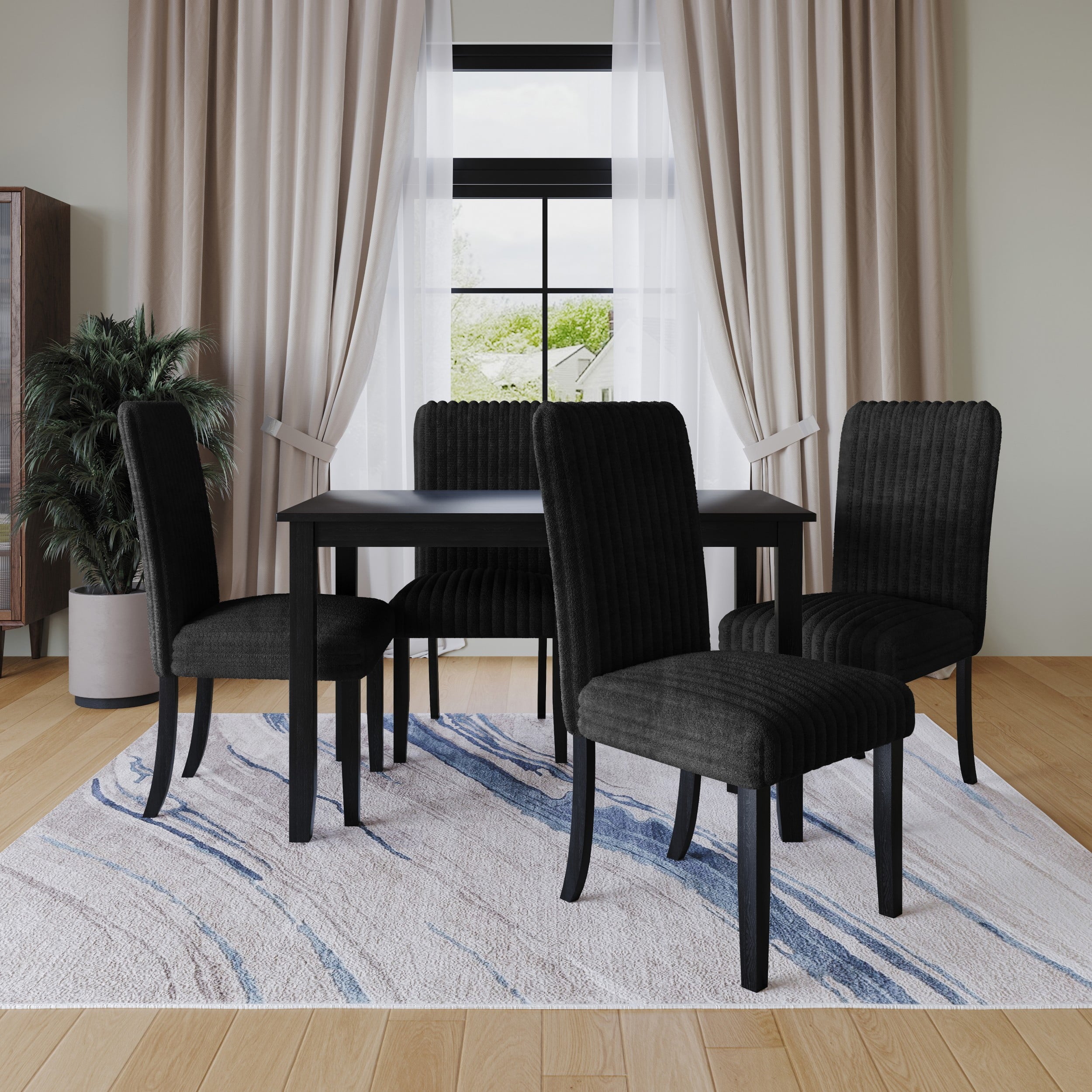Home Design Guymon 5-Piece Dining Set with 1 Rectangular Table and 4 Slat-Back Cushioned Chairs, Black/Light Beige, Modern Style, Space-Saving
