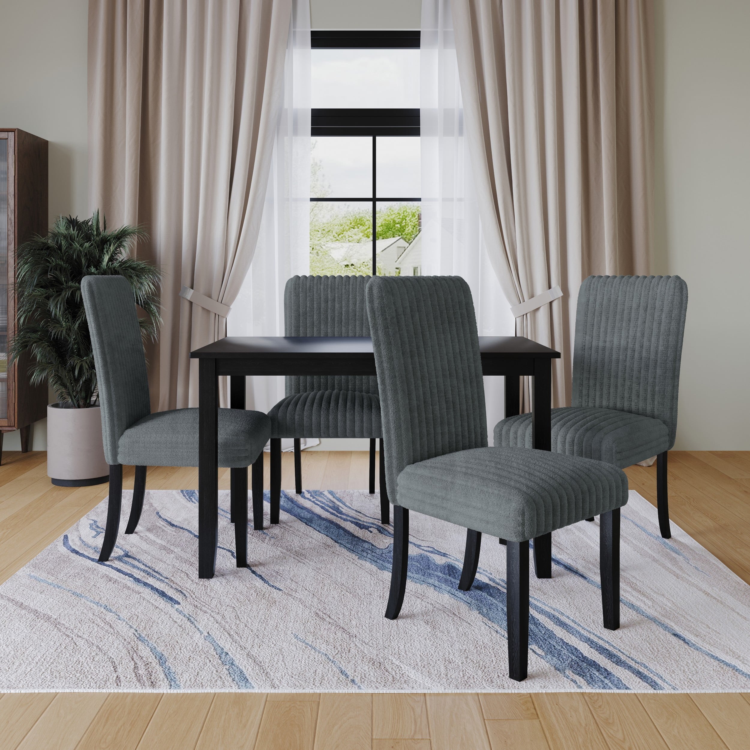 Home Design Guymon 5-Piece Dining Set with 1 Rectangular Table and 4 Slat-Back Cushioned Chairs, Black/Light Beige, Modern Style, Space-Saving