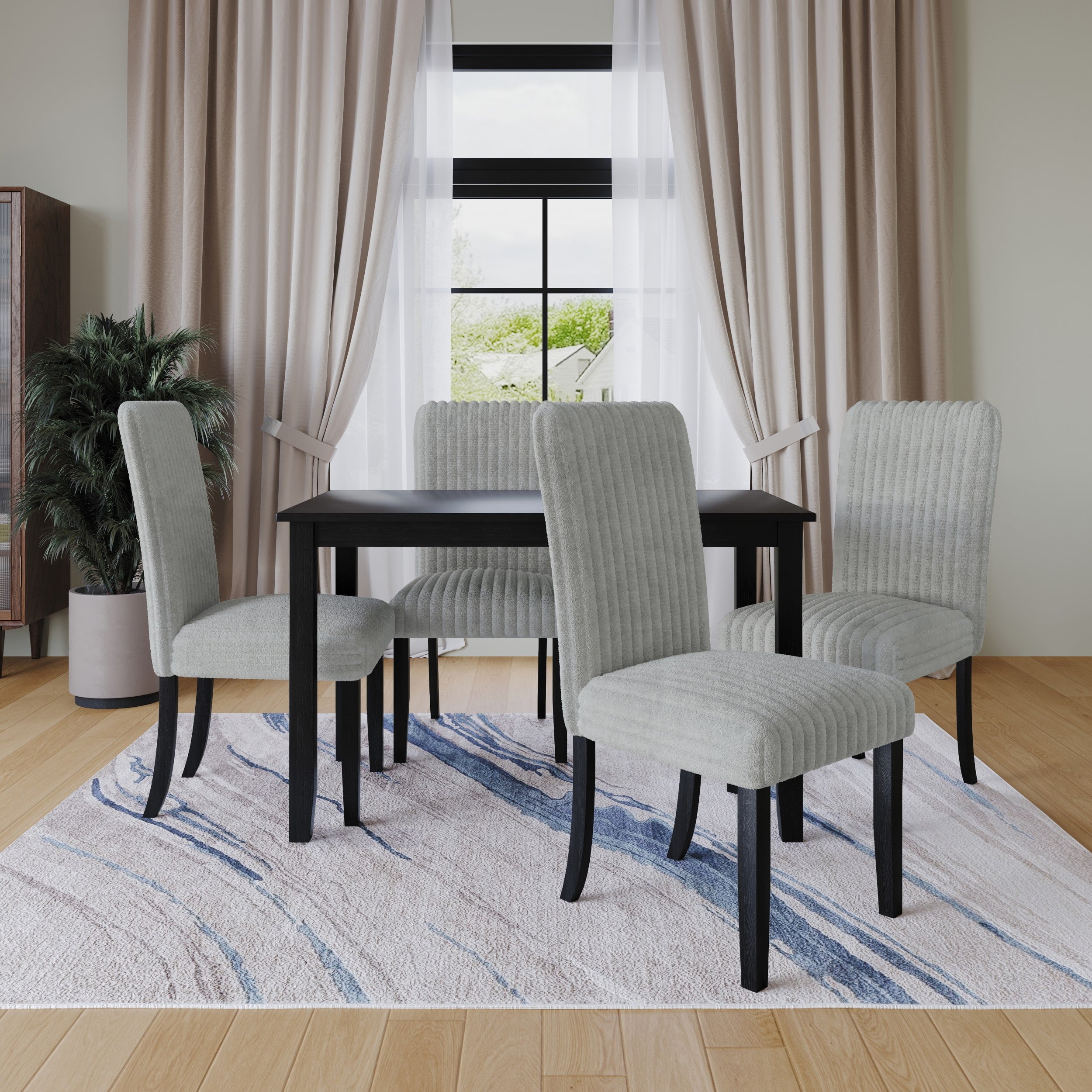 Home Design Guymon 5-Piece Dining Set with 1 Rectangular Table and 4 Slat-Back Cushioned Chairs, Black/Light Beige, Modern Style, Space-Saving