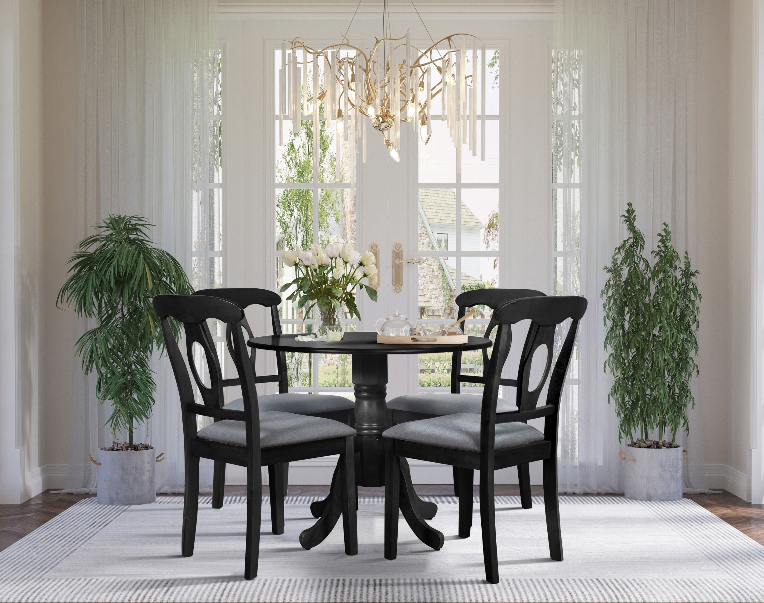 Home Design Olivia Dining Table with Round Pedestal Top, Mid-Century Modern Style, Easy Assembly, Black