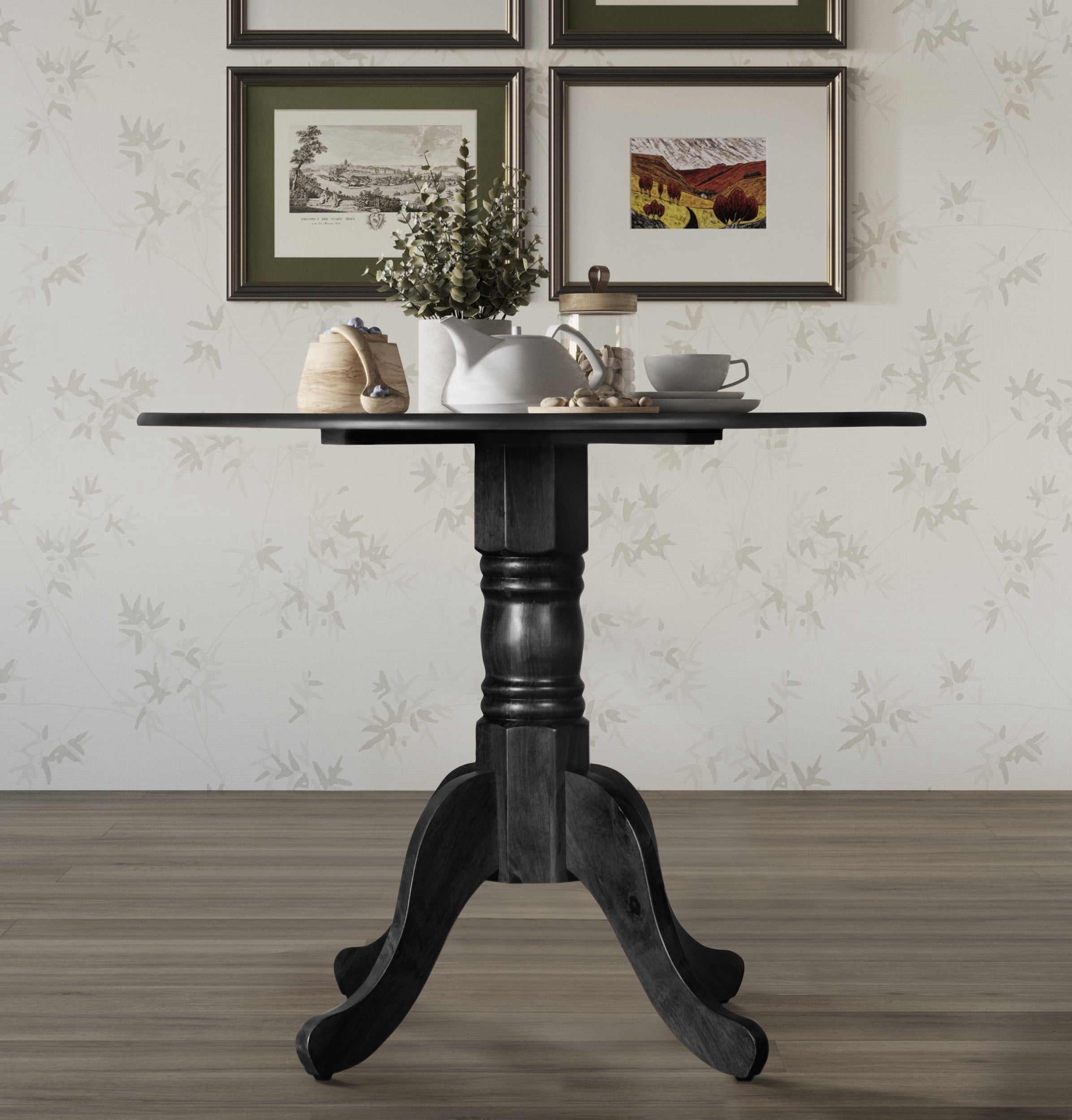 Home Design Olivia Dining Table with Round Pedestal Top, Mid-Century Modern Style, Easy Assembly, Black