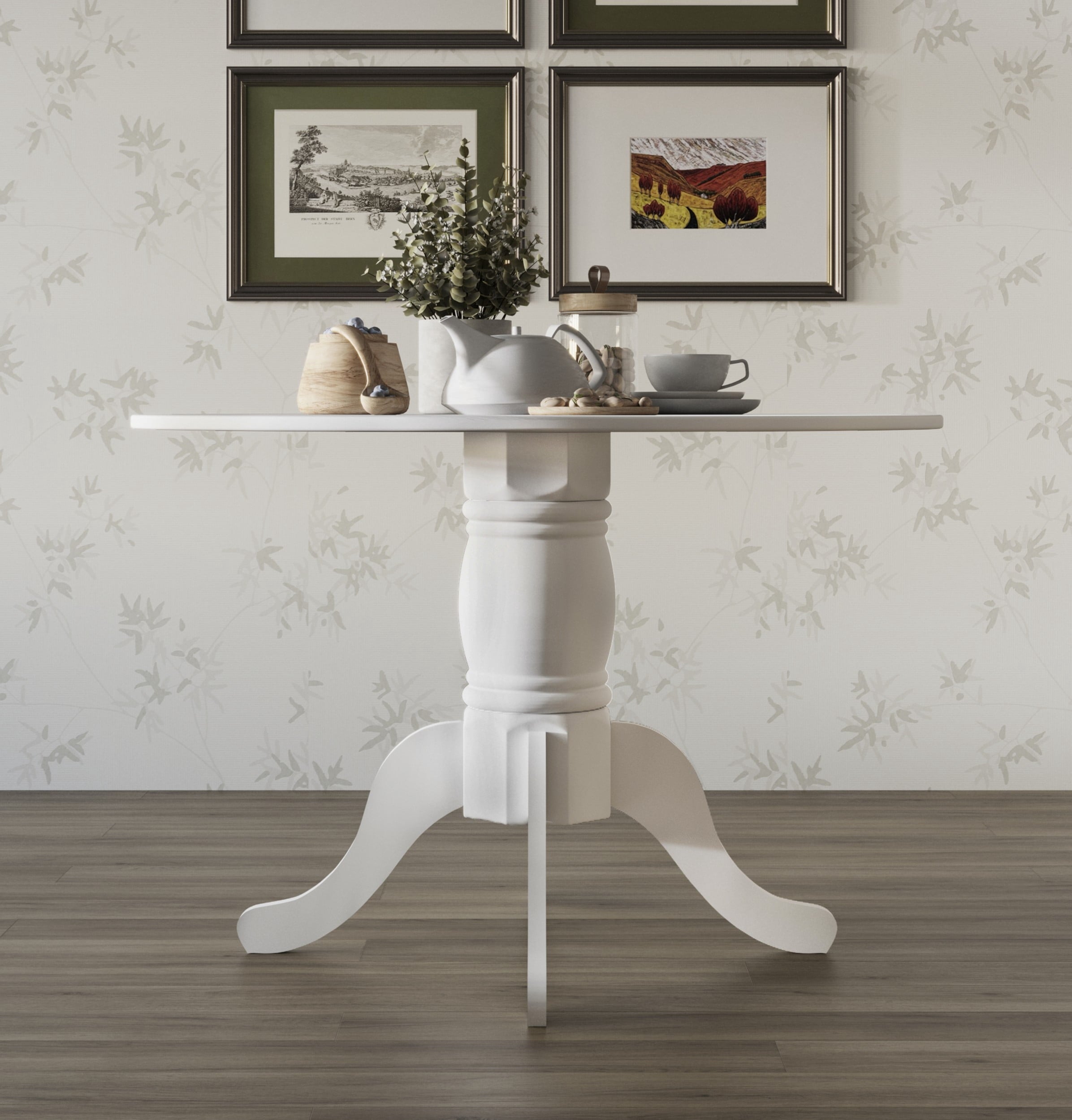 Home Design Olivia Dining Table with Round Pedestal Top, Mid-Century Modern Style, Easy Assembly, Black