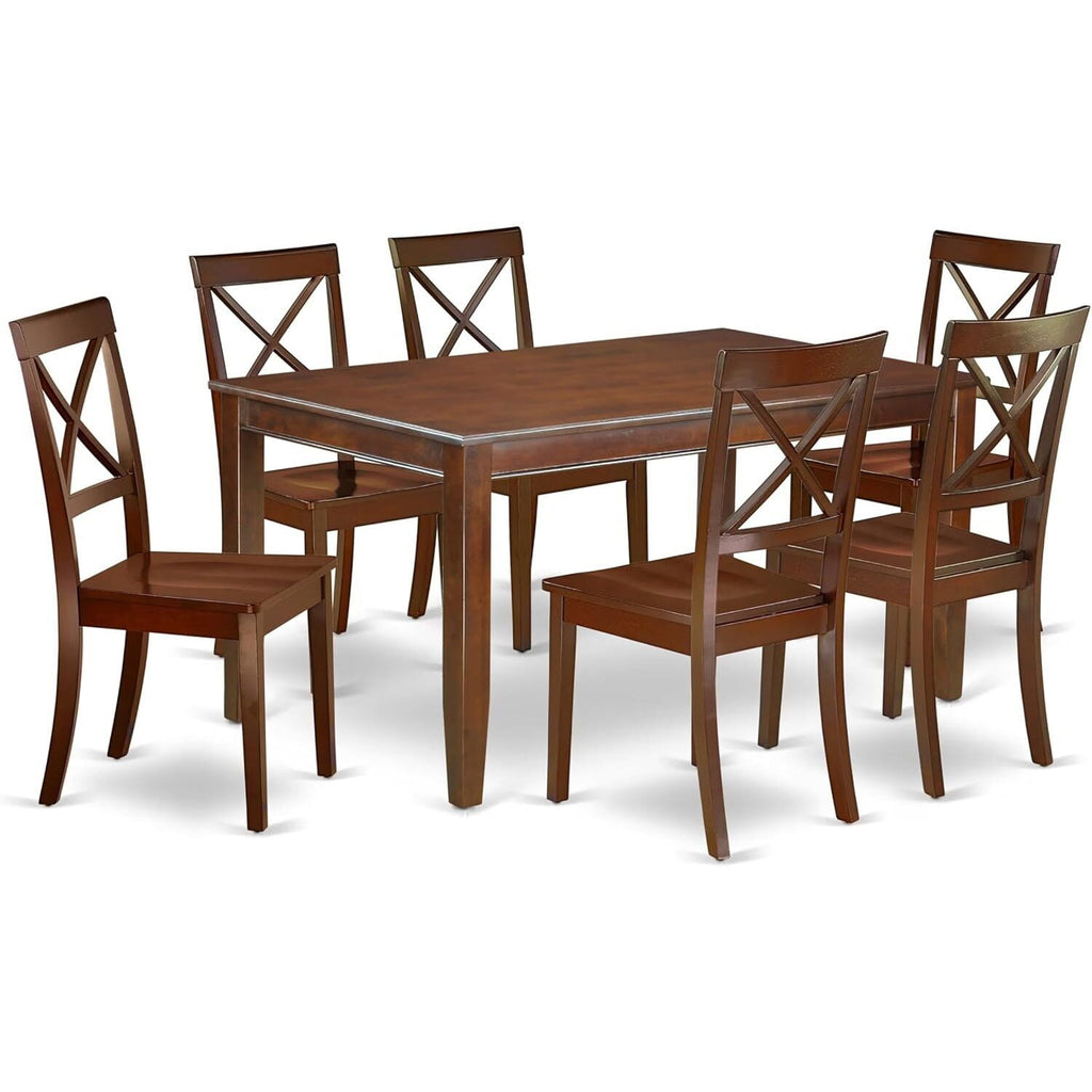 HomeStock 7 Piece Modern Dining Table Set Consist of a Rectangle Wooden Table and 6 Kitchen Dining Chairs, 36x60 Inch, Mahogany