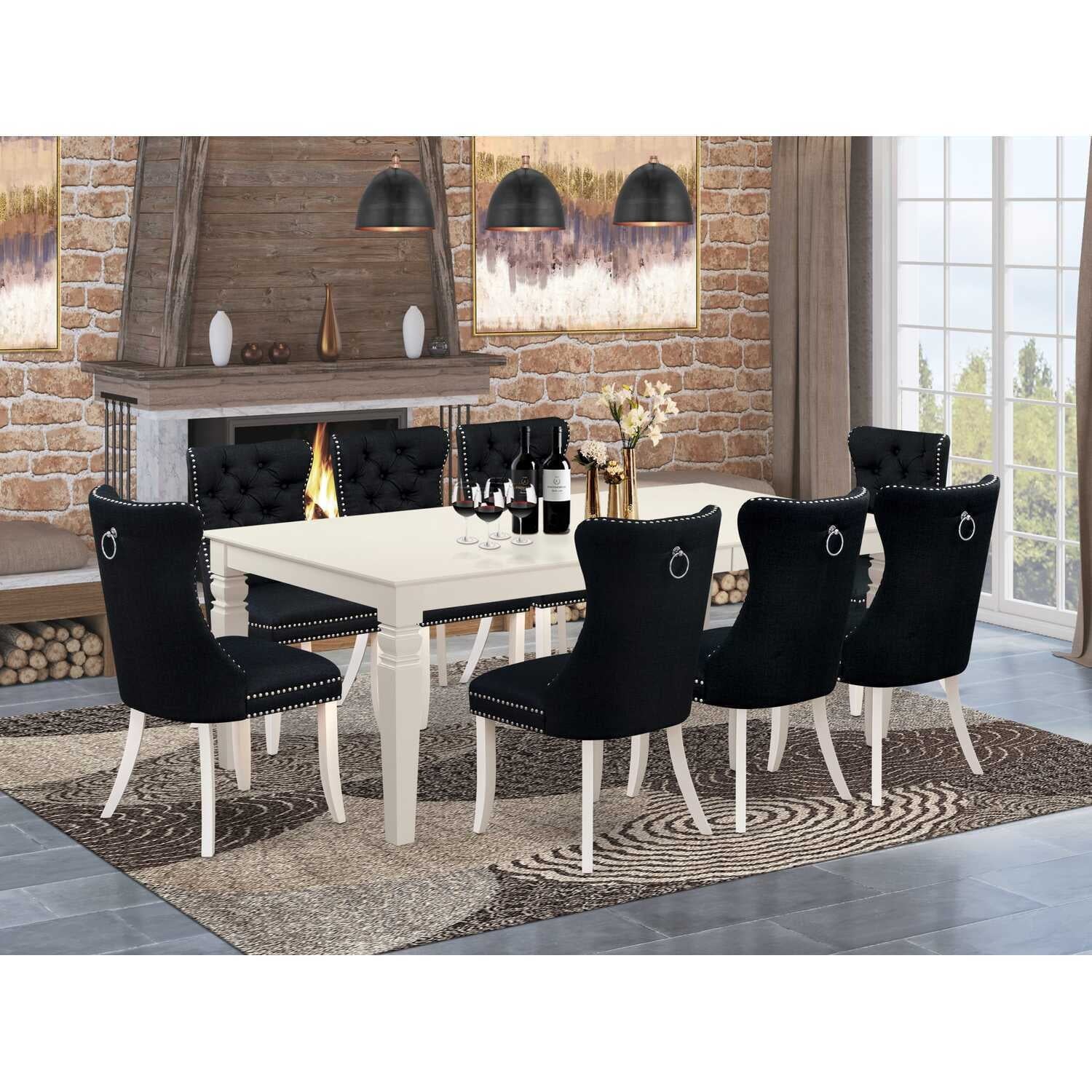 9 Piece Dinette Set - Linen White Table & Chairs - Modern Kitchen Dining Room Set