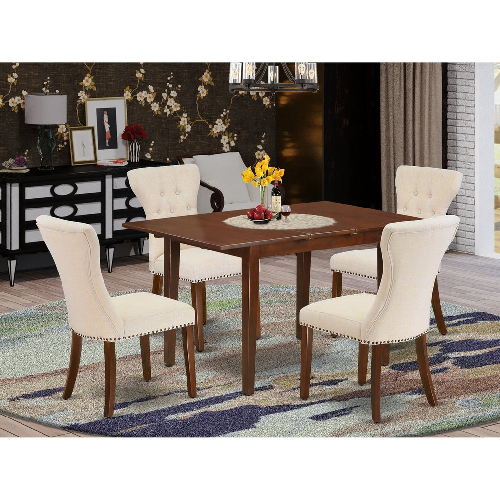 5-Piece Dinette Set - Solid Wood Dining Table & 4 Parson Chairs - Butterfly Leaf Table - Mahogany Finish