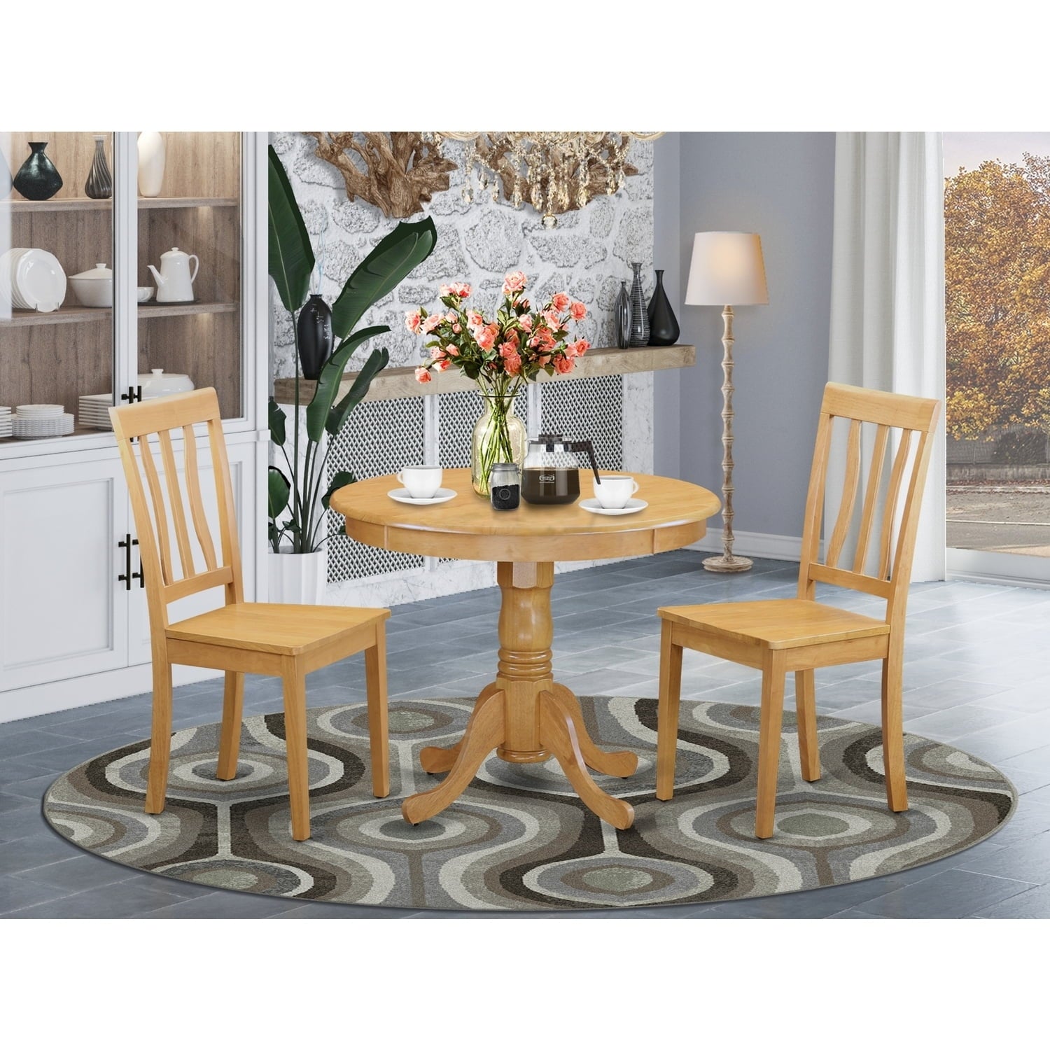 Retro Dining Set 3-Piece - Round Table & 2 Chairs - Small Space Kitchen Table Set