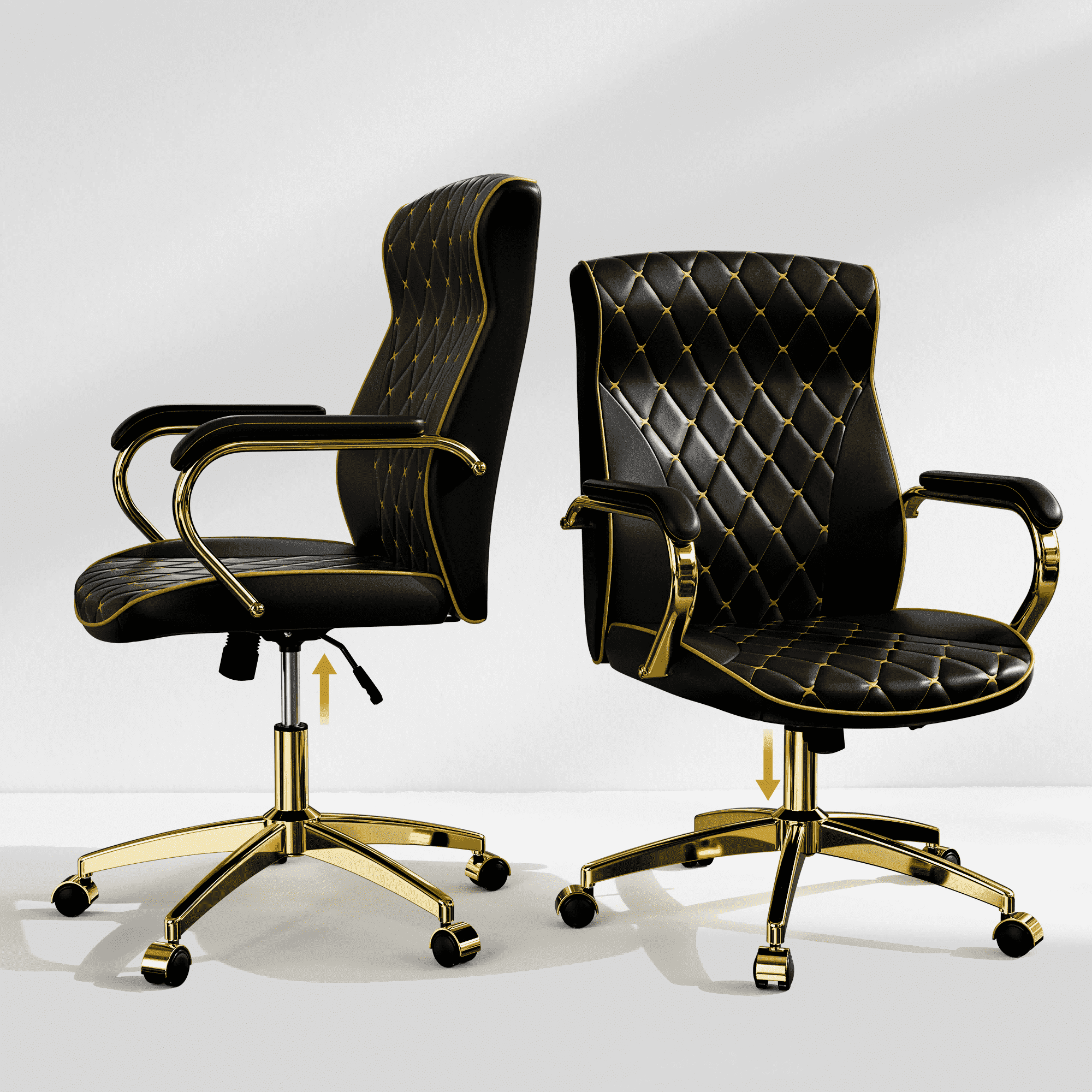 HomeZeer White and Gold Office Chair, Ergonomic High Back Executive Desk Chair with Wheels and Arms, Modern PU Leather Computer Chair with Rocking Function, White(Set of 2)