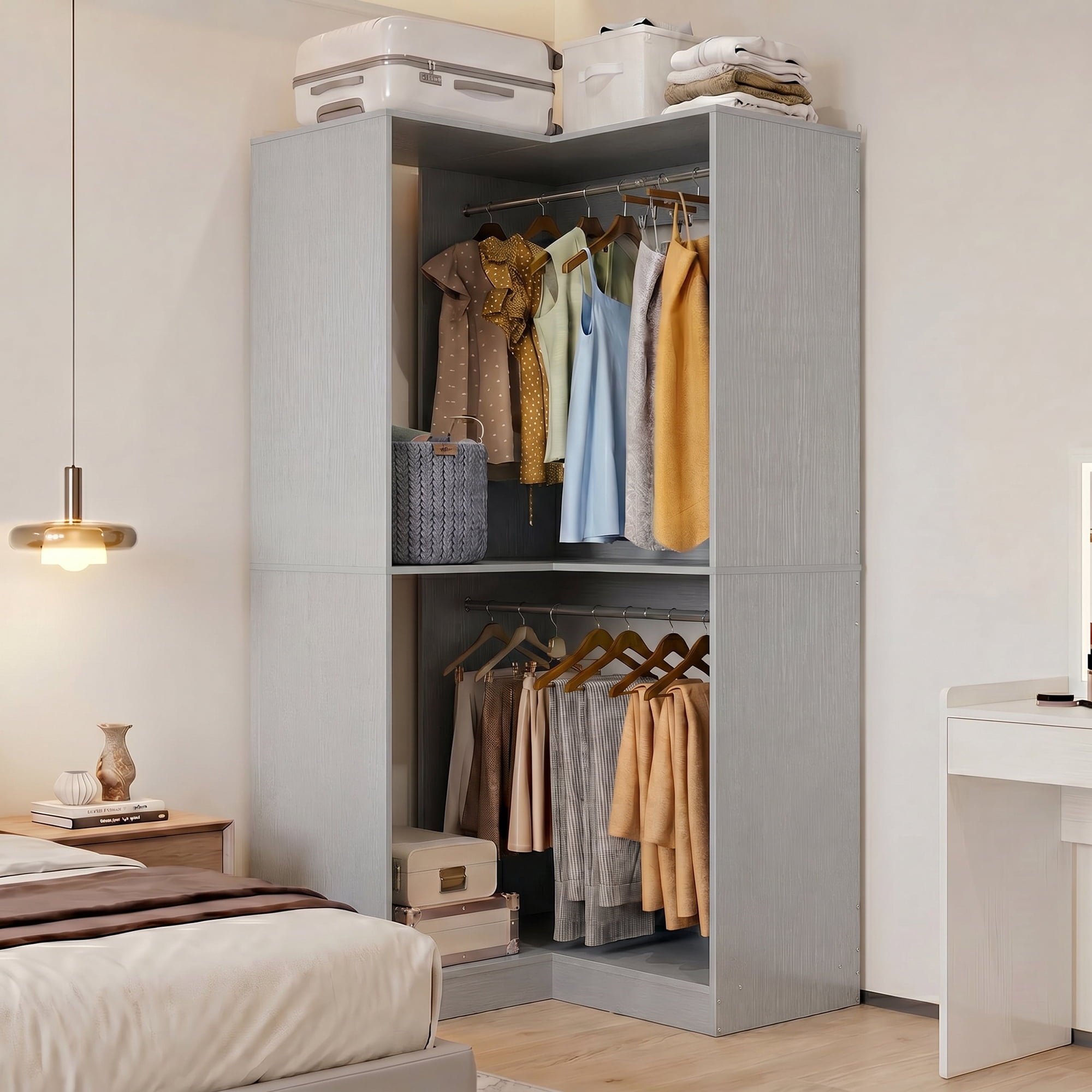 Homieasy 32'' W Corner Closet System with Hanging Rod, White
