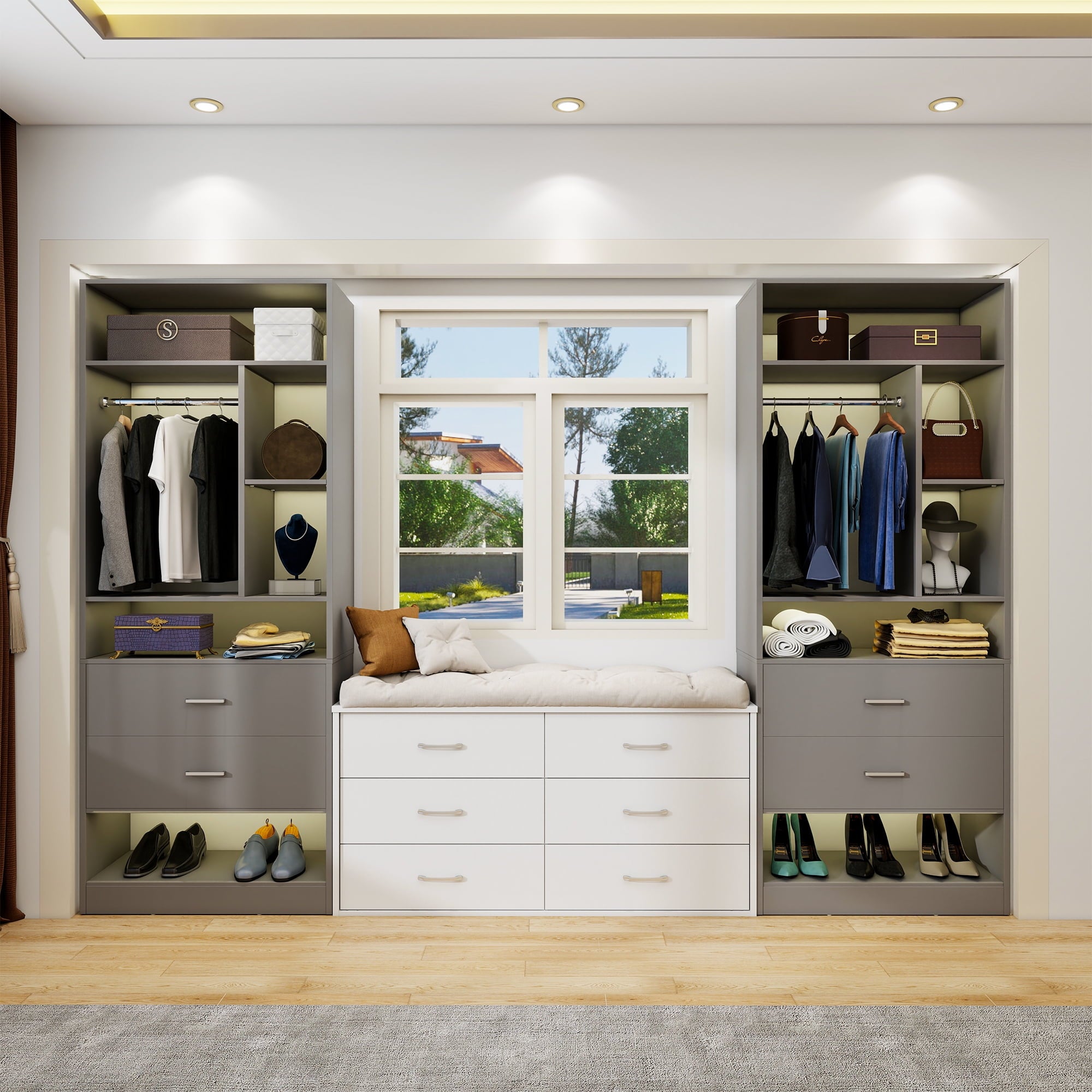 Homieasy Freestanding 24 Closet System with 2 Wood Drawers, 2FT Small Closet Organizer System with 6 Shelves & Hanging Rod, Walk-in Closet Systems for Small Closets, White