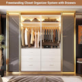 Homieasy Freestanding 2FT Closet System with 3 Wood Drawers, 24 Closet Organizer System with Hanging Rod & Shelves, Walk-in Closet Systems for Small Closets, White