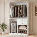 Homieasy Freestanding Closet System with Suitcase Storage, 40'' Closet Organizer System with 2 Wood Drawers and Hanging Rod, White