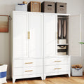 IKIMI 71H Metal Armoire Wardrobe Closet with Adjustable Hanging Rod and Drawers, Clothing Storage Cabinet for Bedroom, Bathroom, White