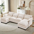 JONPONY109.45 U Shaped Couch,Oversized 4 Seat Sectional with 4 Waist Pillows, Convertible Upholstery Symmetrical Sofá,Sleeper Sofa Couch with Double Chaise Lounge &Memory Foam for Living Room, Beige
