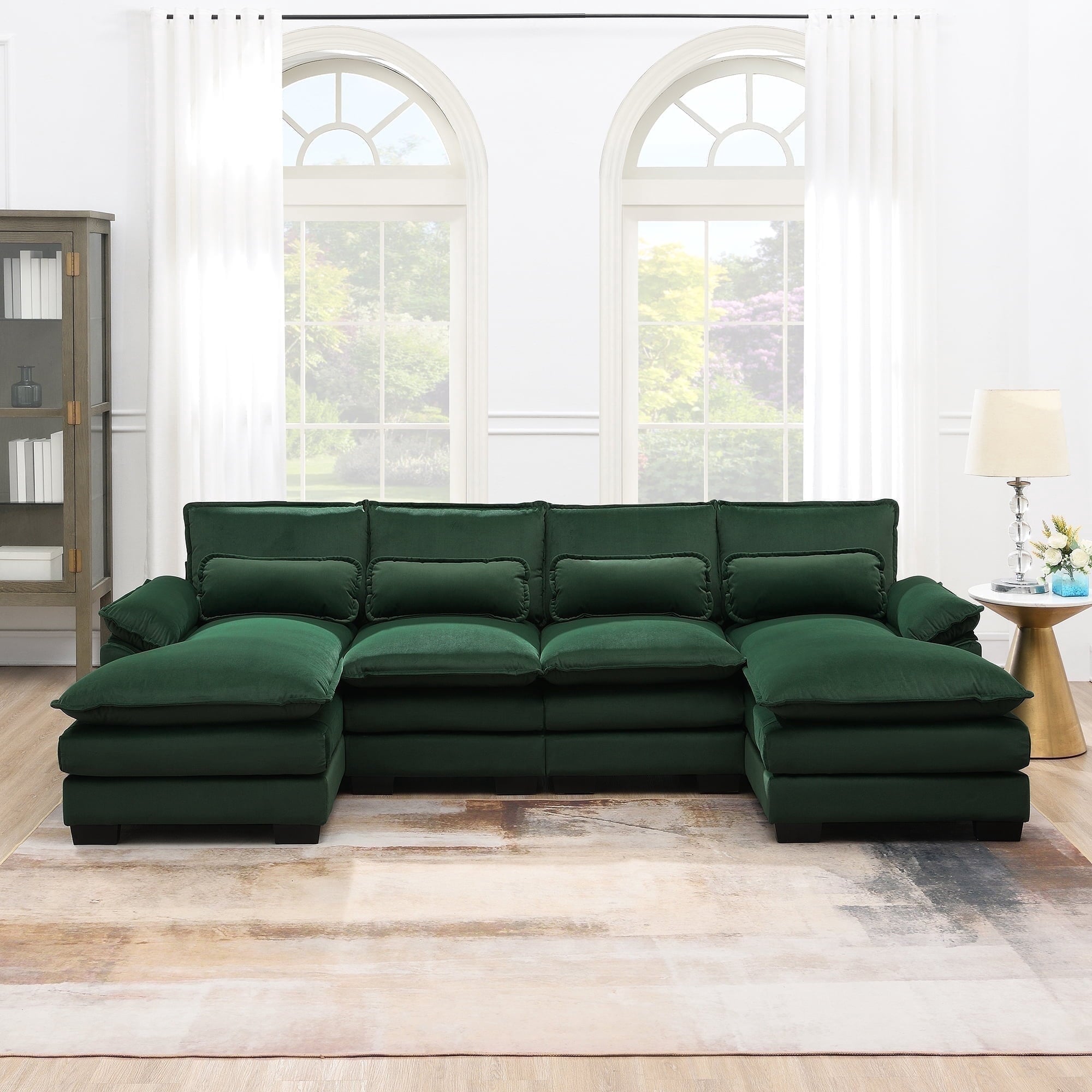 JONPONY109.45 U Shaped Couch,Oversized 4 Seat Sectional with 4 Waist Pillows, Convertible Upholstery Symmetrical Sofá,Sleeper Sofa Couch with Double Chaise Lounge &Memory Foam for Living Room, Beige