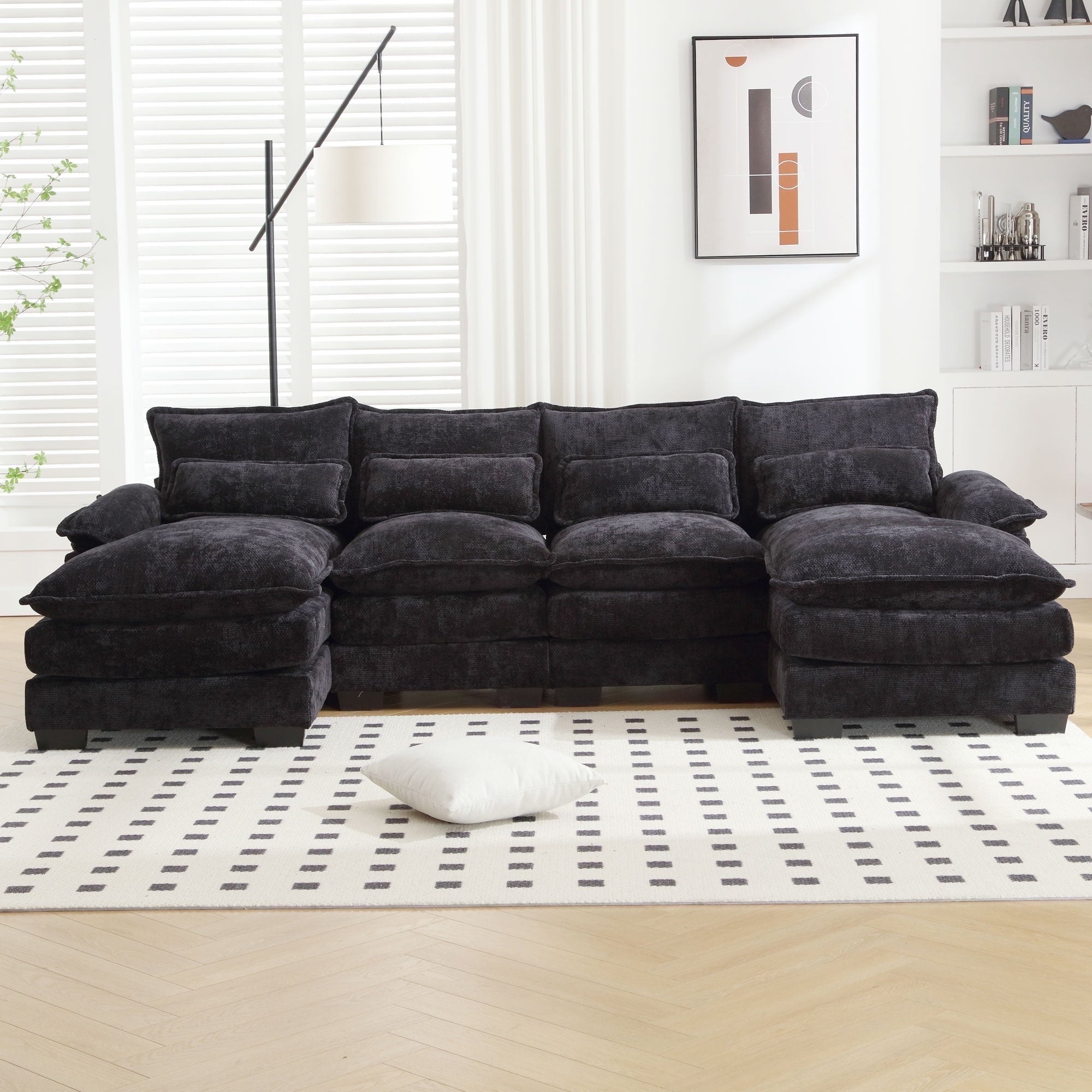 JONPONY109.45 U Shaped Couch,Oversized 4 Seat Sectional with 4 Waist Pillows, Convertible Upholstery Symmetrical Sofá,Sleeper Sofa Couch with Double Chaise Lounge &Memory Foam for Living Room, Beige