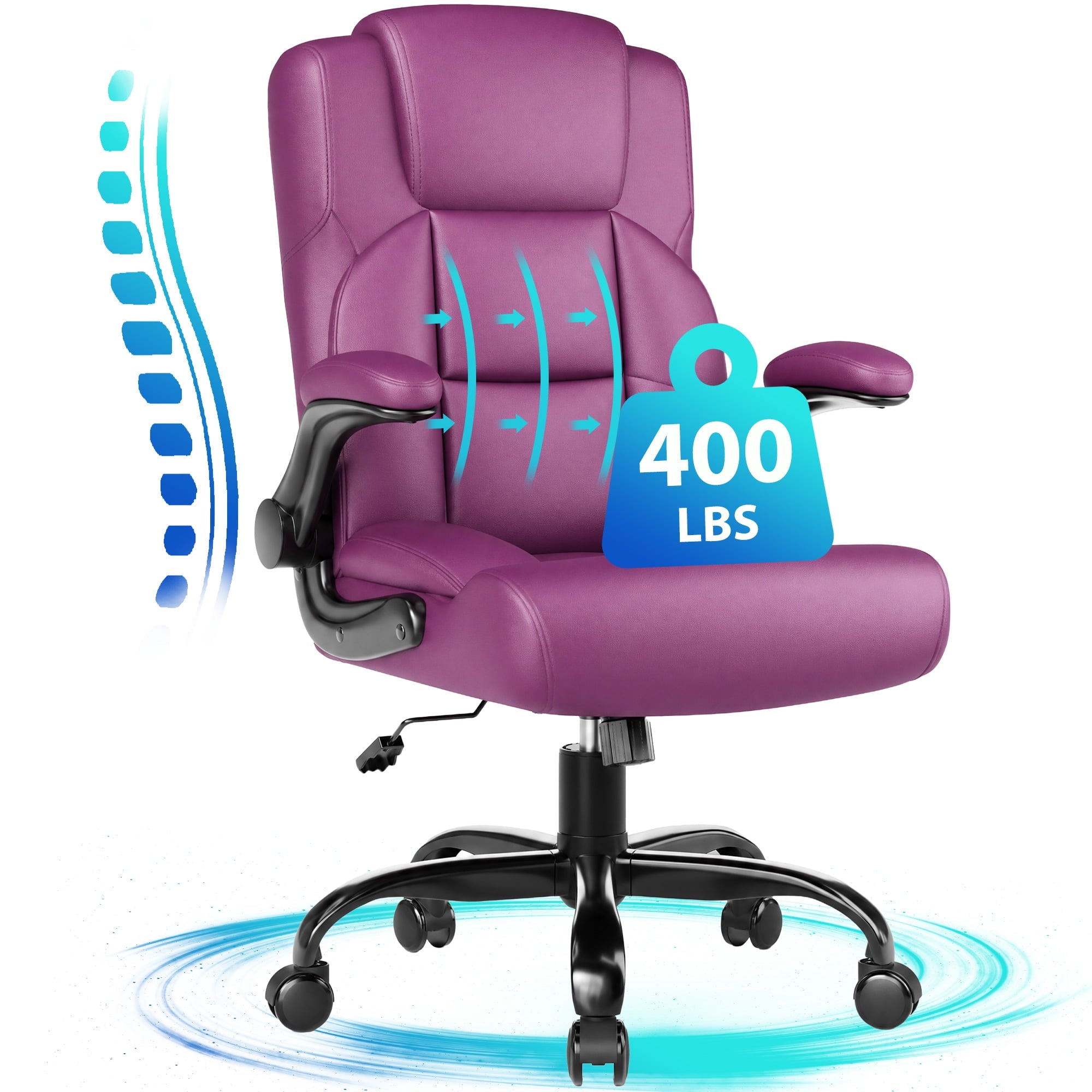 JONPONY Leather Office Chair, Big and Tall 500lbs Ergonomic Desk Chairs with Back Support, Executive Leather Chair with Wheels for Home Office, with Adjustable Padded Armrest & Lumbar Support , Black