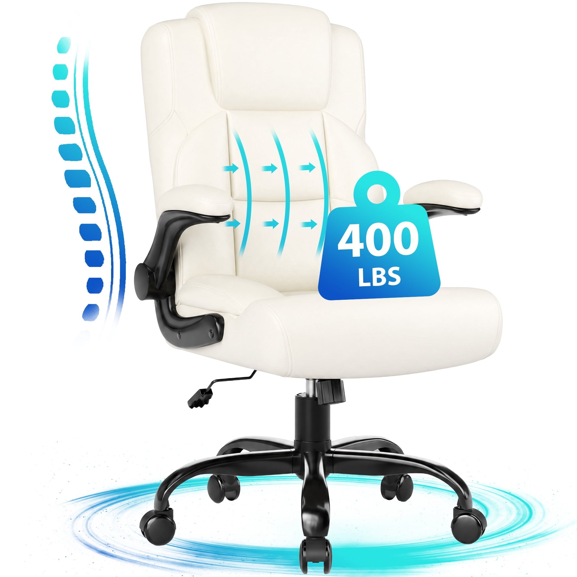 JONPONY Leather Office Chair, Big and Tall 500lbs Ergonomic Desk Chairs with Back Support, Executive Leather Chair with Wheels for Home Office, with Adjustable Padded Armrest & Lumbar Support , Black