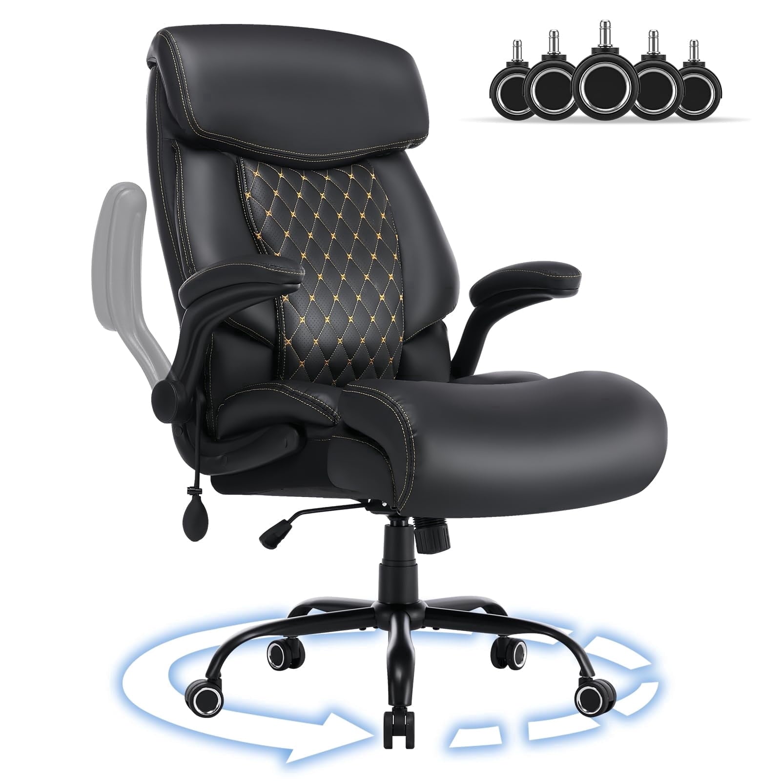 JONPONY Leather Office Chair, Big and Tall Office Chair 400LBS Wide Seat Ergonomic Computer Desk Chair High Back Executive Leather Chair Adjustable Task Chair Lumbar Back with 1-Year Warranty, Black