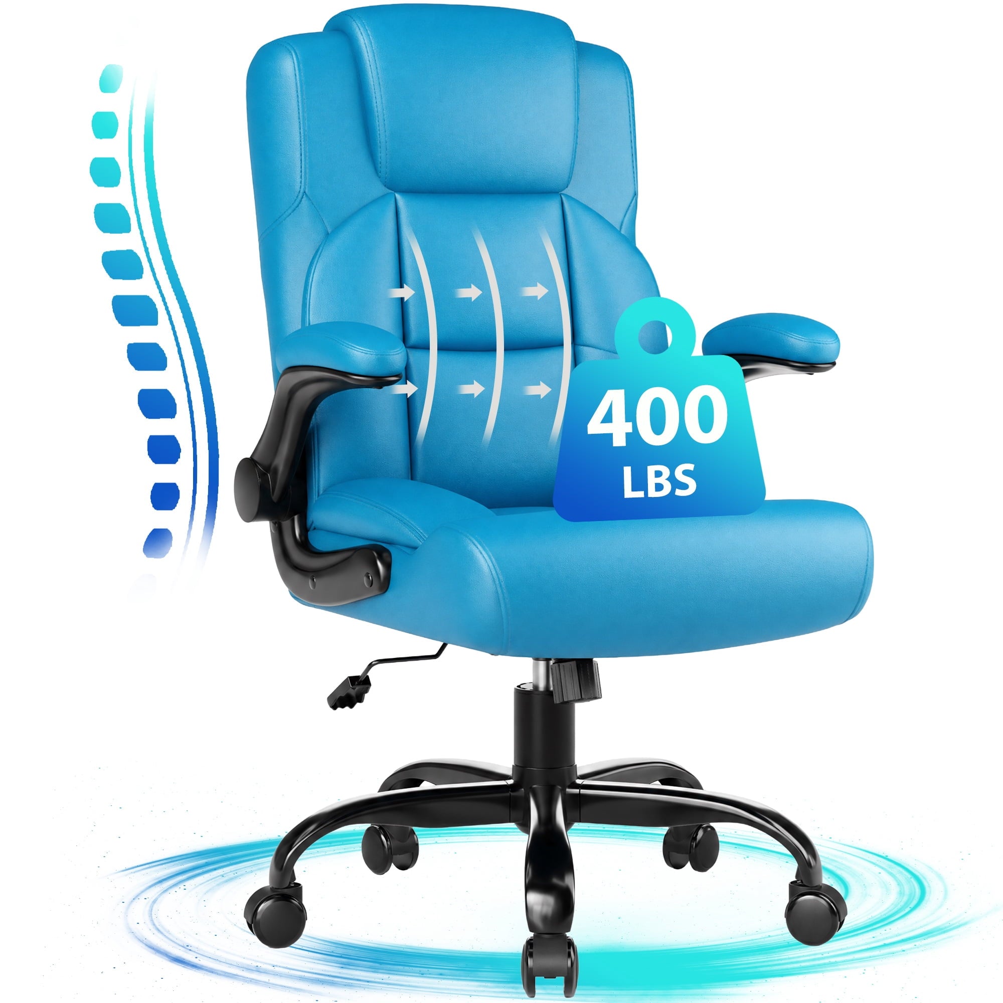 JONPONY Leather Office Chair, Big and Tall Office Chair 400LBS Wide Seat Ergonomic Computer Desk Chair High Back Executive Leather Chair Adjustable Task Chair Lumbar Back with 1-Year Warranty, Black