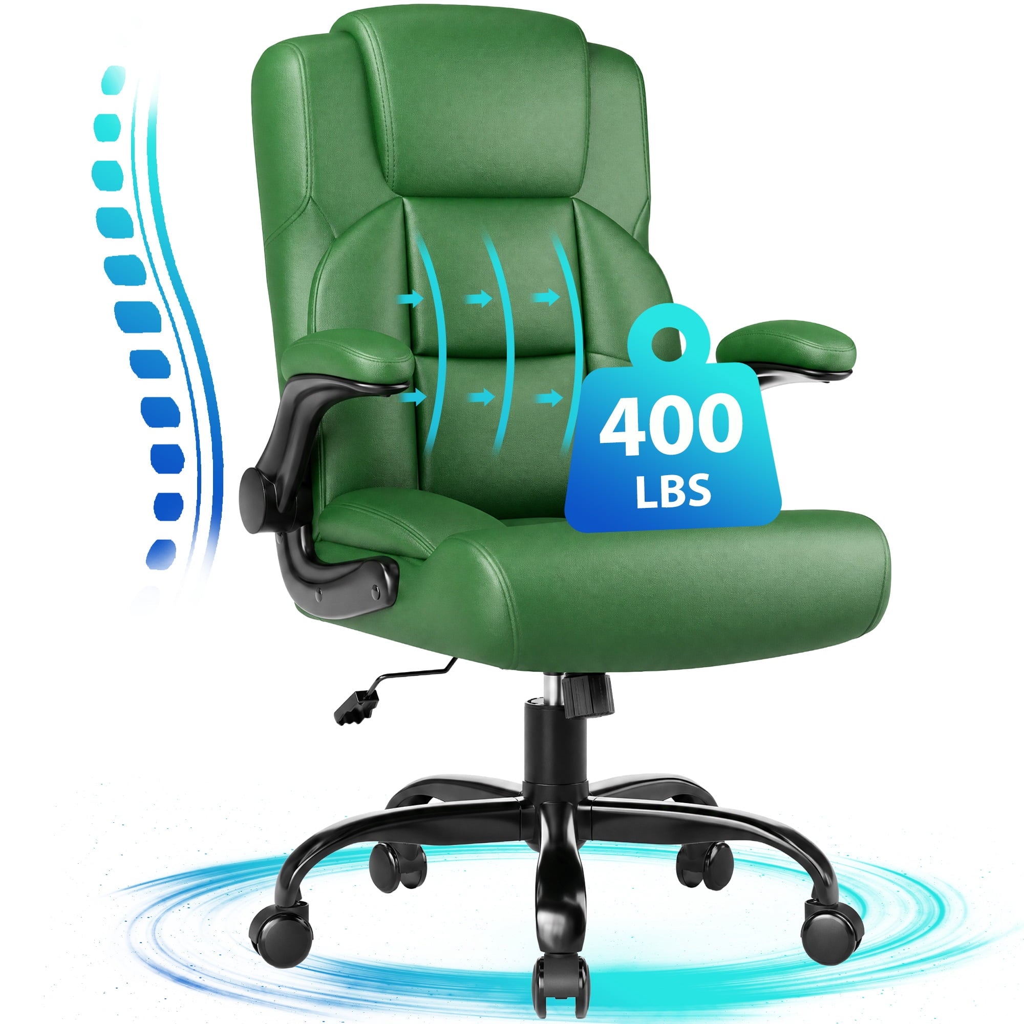 JONPONY Leather Office Chair, Big and Tall 500lbs Ergonomic Desk Chairs with Back Support, Executive Leather Chair with Wheels for Home Office, with Adjustable Padded Armrest & Lumbar Support , Black