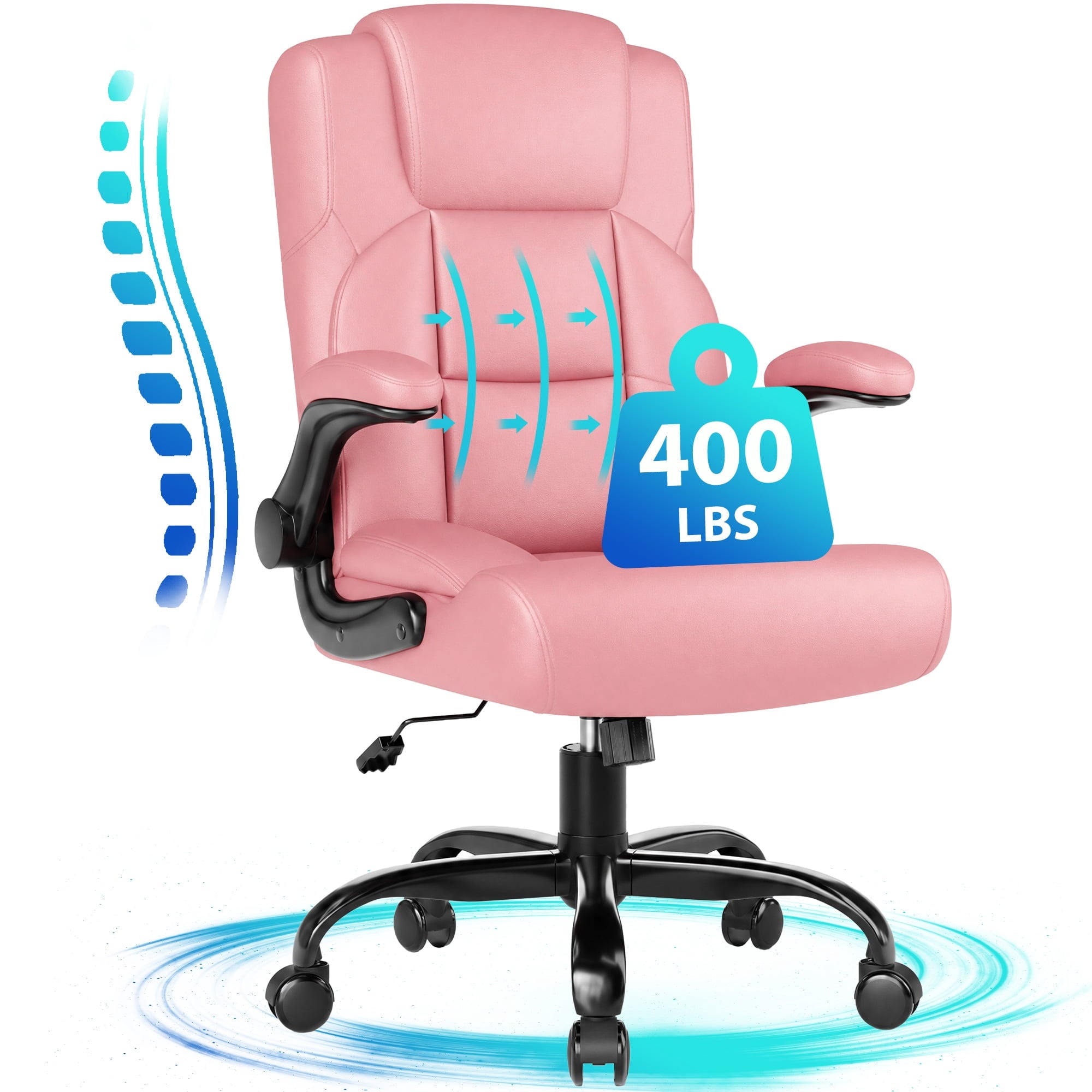 JONPONY Leather Office Chair, Big and Tall 500lbs Ergonomic Desk Chairs with Back Support, Executive Leather Chair with Wheels for Home Office, with Adjustable Padded Armrest & Lumbar Support , Black