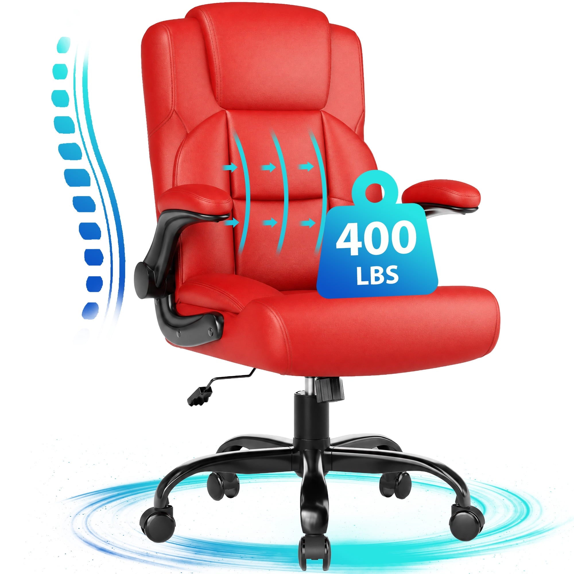 JONPONY Leather Office Chair, Big and Tall Office Chair 400LBS Wide Seat Ergonomic Computer Desk Chair High Back Executive Leather Chair Adjustable Task Chair Lumbar Back with 1-Year Warranty, Black