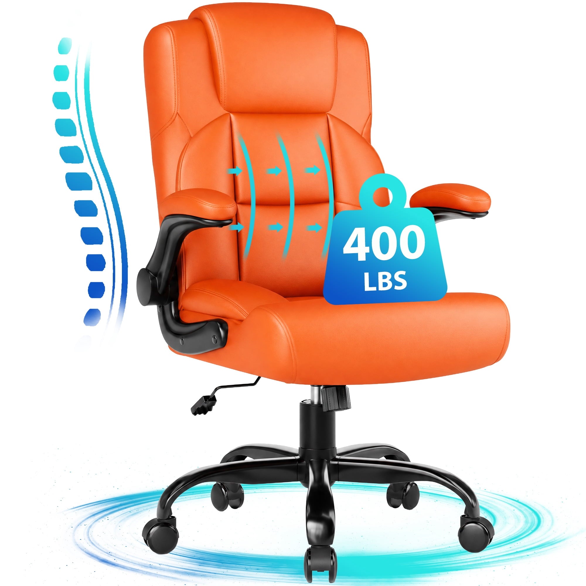 JONPONY Leather Office Chair, Big and Tall Office Chair 400LBS Wide Seat Ergonomic Computer Desk Chair High Back Executive Leather Chair Adjustable Task Chair Lumbar Back with 1-Year Warranty, Black